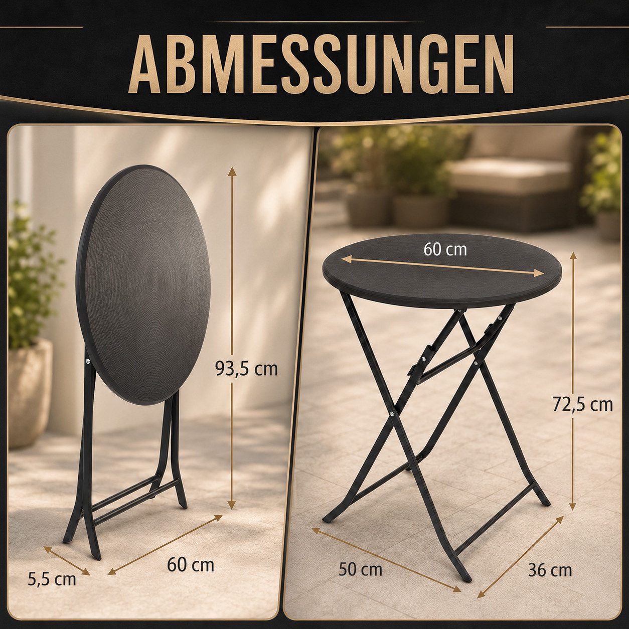 TRUTZHOLM Bistrotisch Bistrotisch Partytisch Klapptisch grau Holzoptik 60 cm Ø klappbar (pflegeleicht, 1-St), klappbar