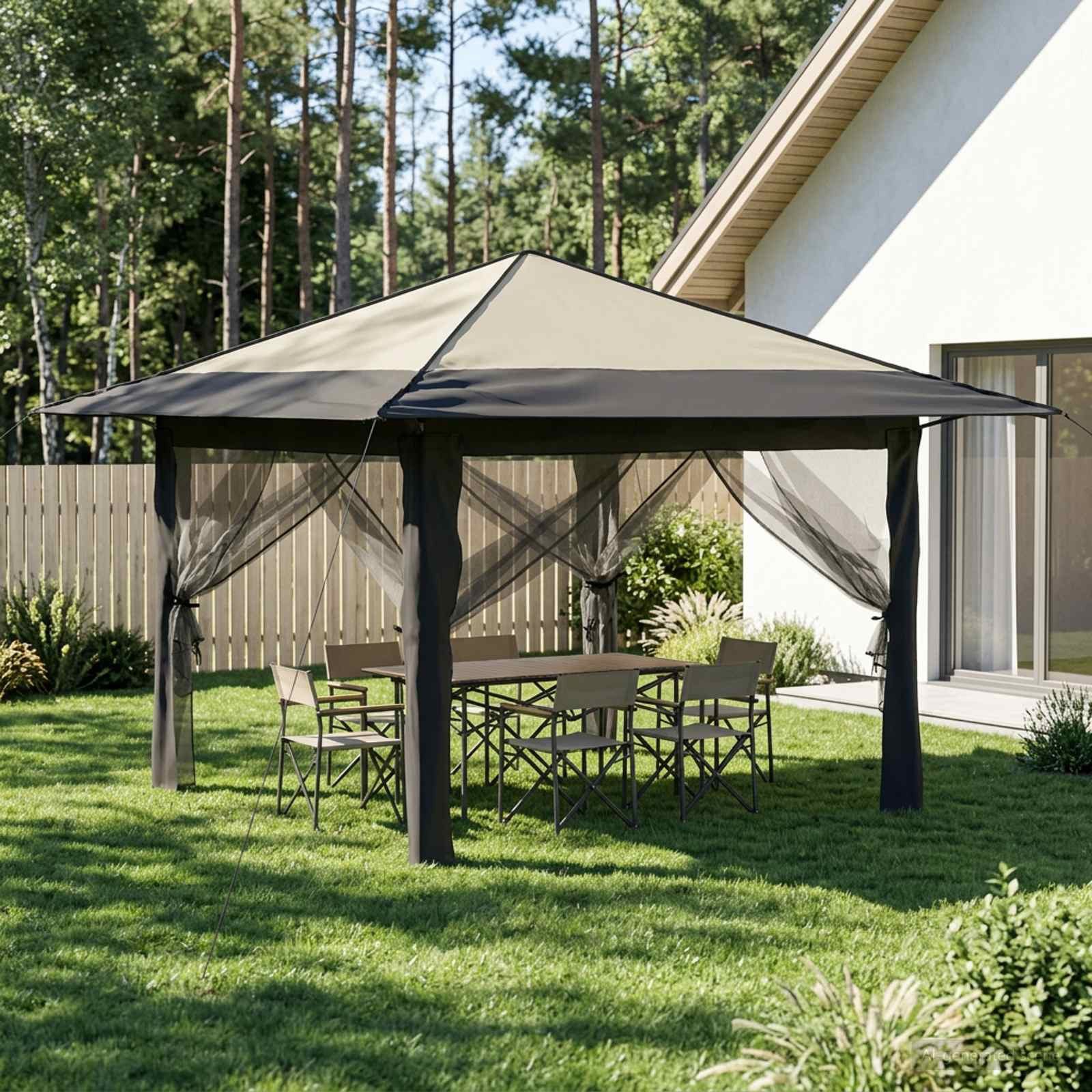 vidaXL Partyzelt Gazebo mit 4 Seitenwänden 3,3 x 3,3 m Creme und Anthrazit