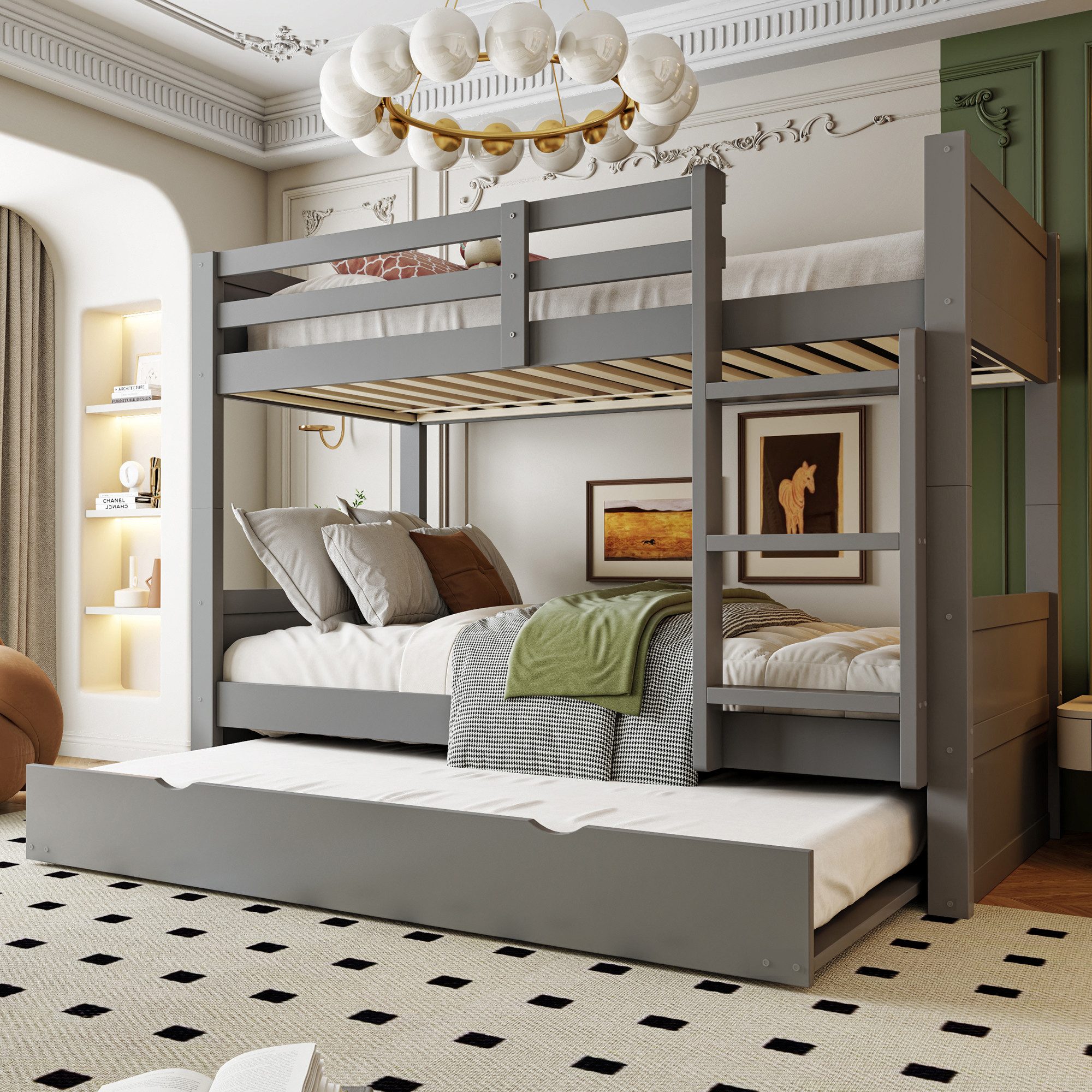 REDOM Etagenbett Kinderbett mit ausziehbarem Bettrahmen, umwandelbar zum Einzelbett (90x200 cm inklusive Sicherheitsgeländer, Leiter und Lattenrost, Funktionsbett), ohne Matratze