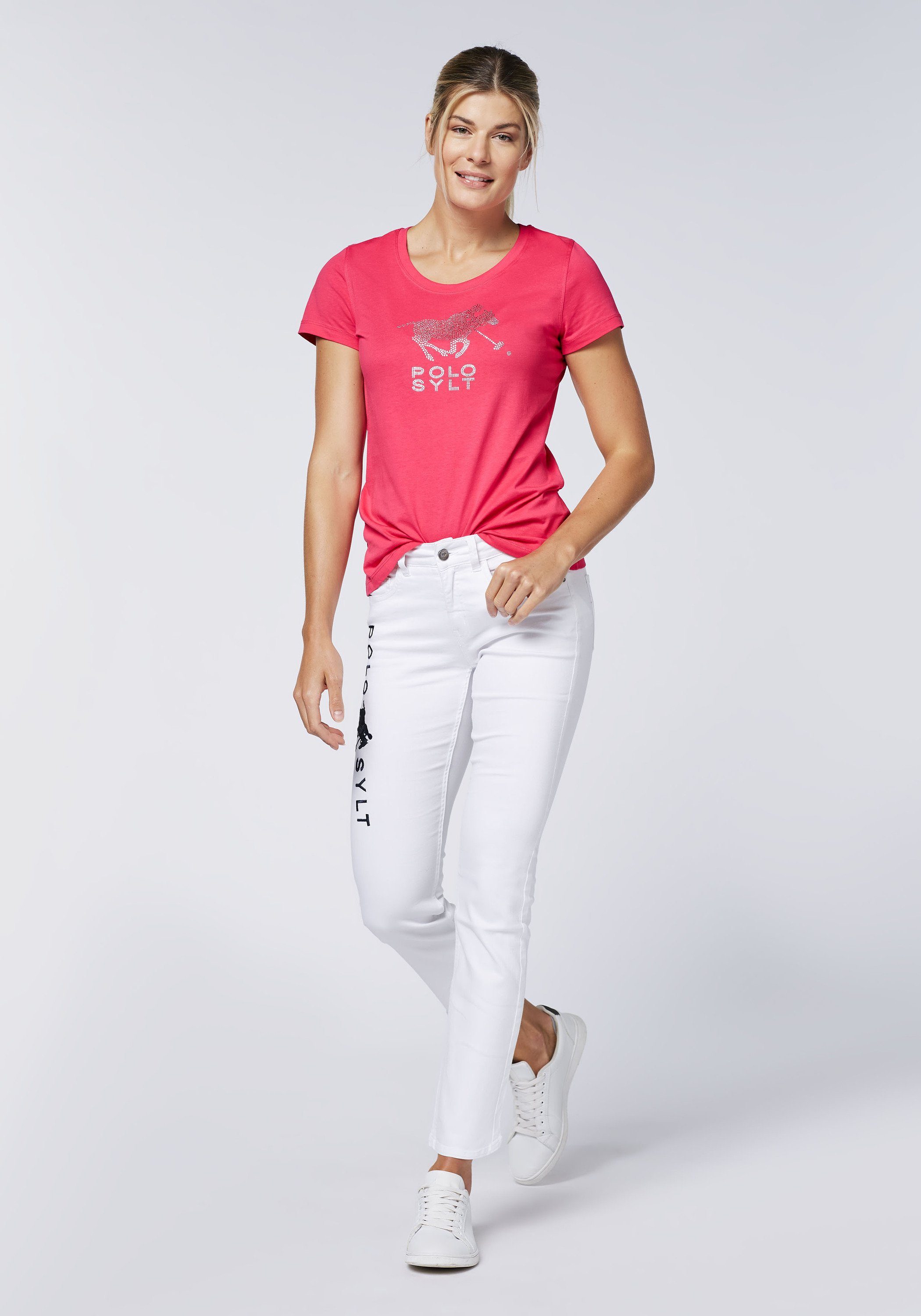 Sylt Raspberry T-Shirt Polo mit edlen 18-1754 Strasssteinen