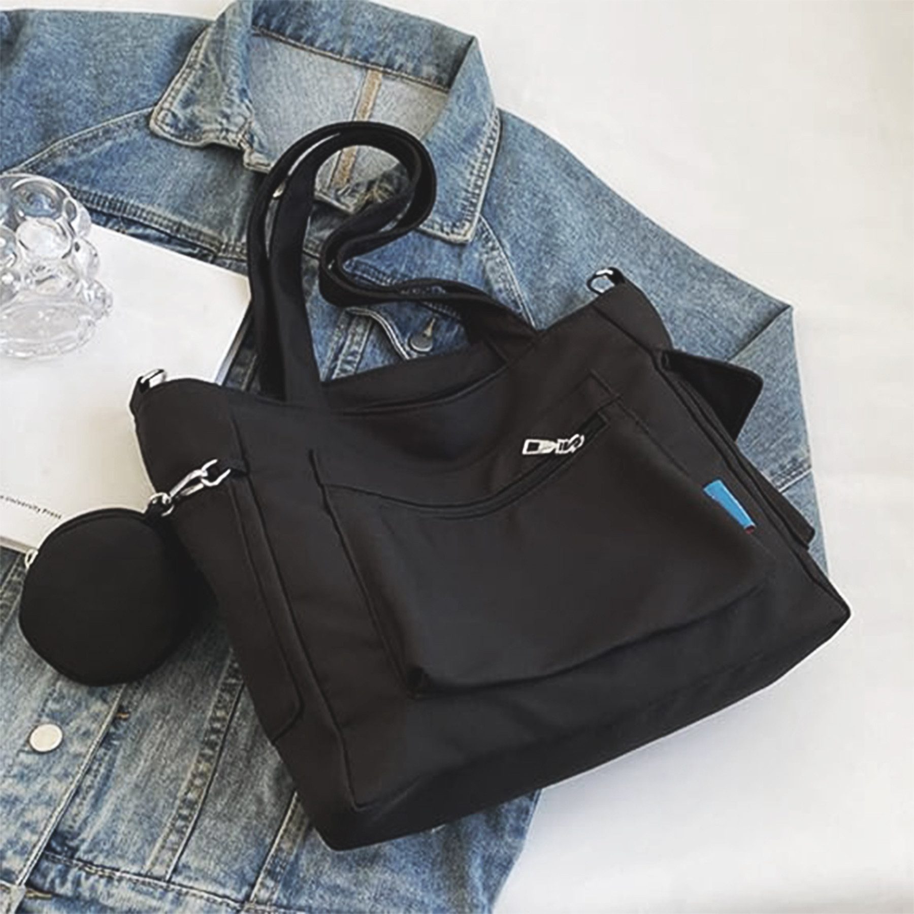 Mutig Umhängetasche Damen-Handtasche, Schultertasche, lässig, Canvas mit mehreren Taschen (Groß Umhängetasche, Einkaufstaschen mit Reißverschluss Innenfach, Tra – Bild 5 von 5