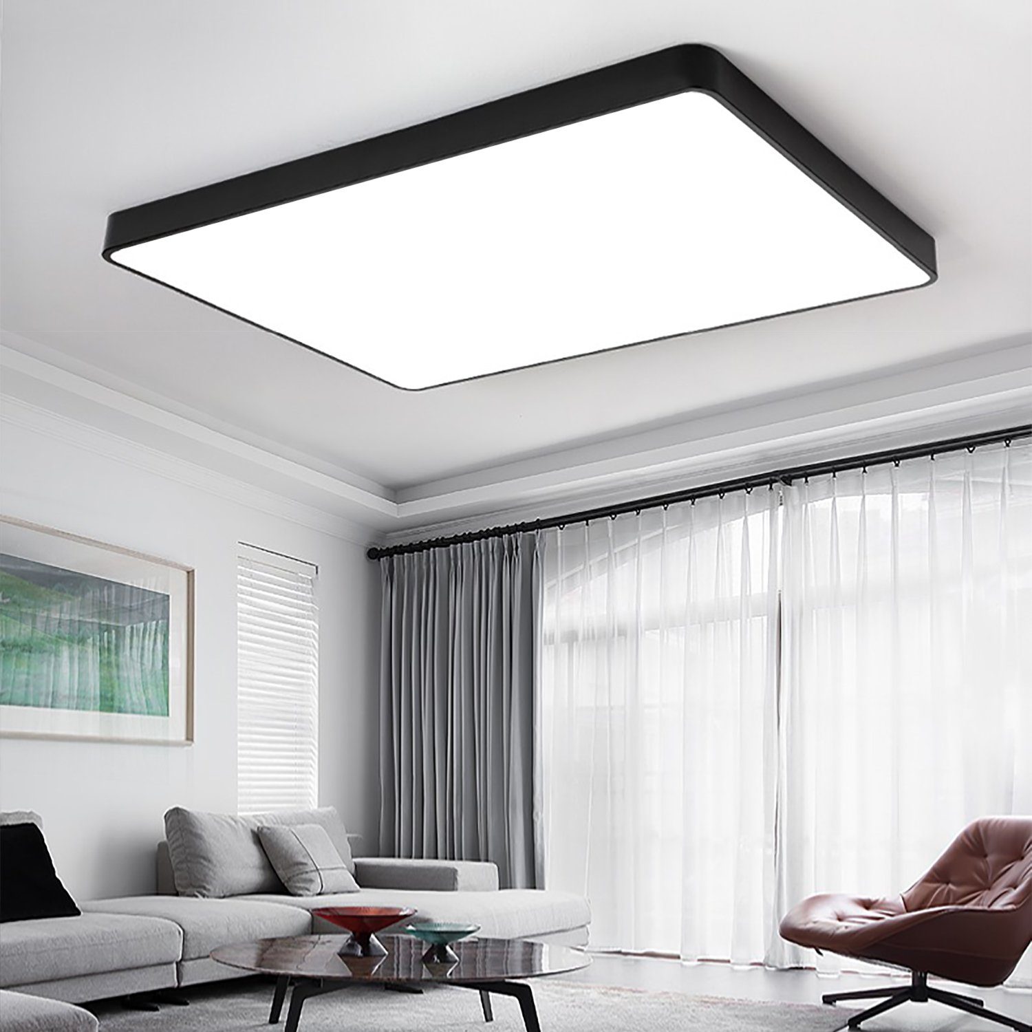 JDONG LED Deckenleuchte dimmbar mit Fernbedienung Rechteckig Weiß/Schwarz 65*43*5CM, LED fest integriert, Deckenlampe 72W, für Wohnzimmer Schlafzimmer Esszimmer – Bild 4 von 5