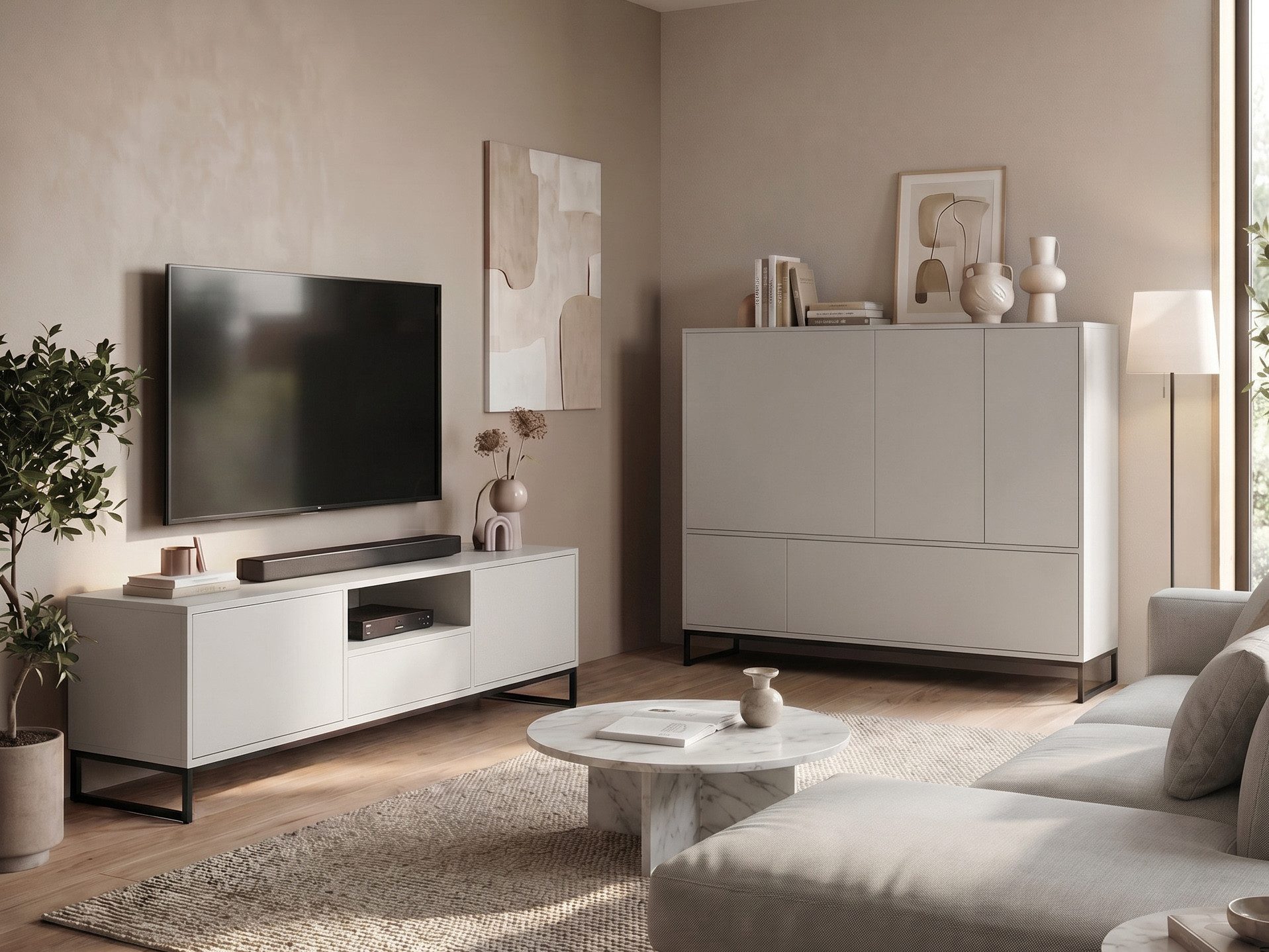 Beautysofa Wohnzimmer-Set GIANA Wohnwand mit Push-to-Open, (Lowboard und Sideboard, grifflos, 2-teilig – TV-Schrank 160 cm + Kommode 160 cm), Wohnwände in Sandbeige oder Flaschengrün