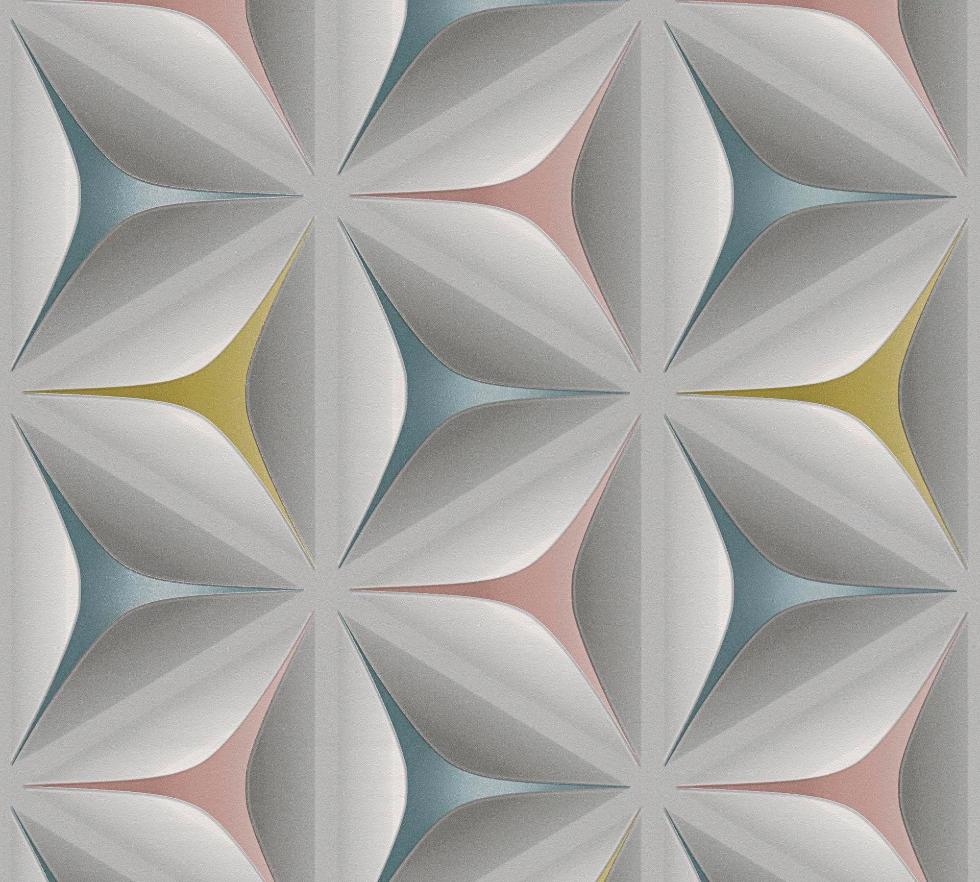 living walls Vliestapete Scandinavian, leicht strukturiert, Motiv, Retro, gemustert, Retrotapete Geometrisch Tapete 3D Effekt einfarbig glänzend Flur Optik