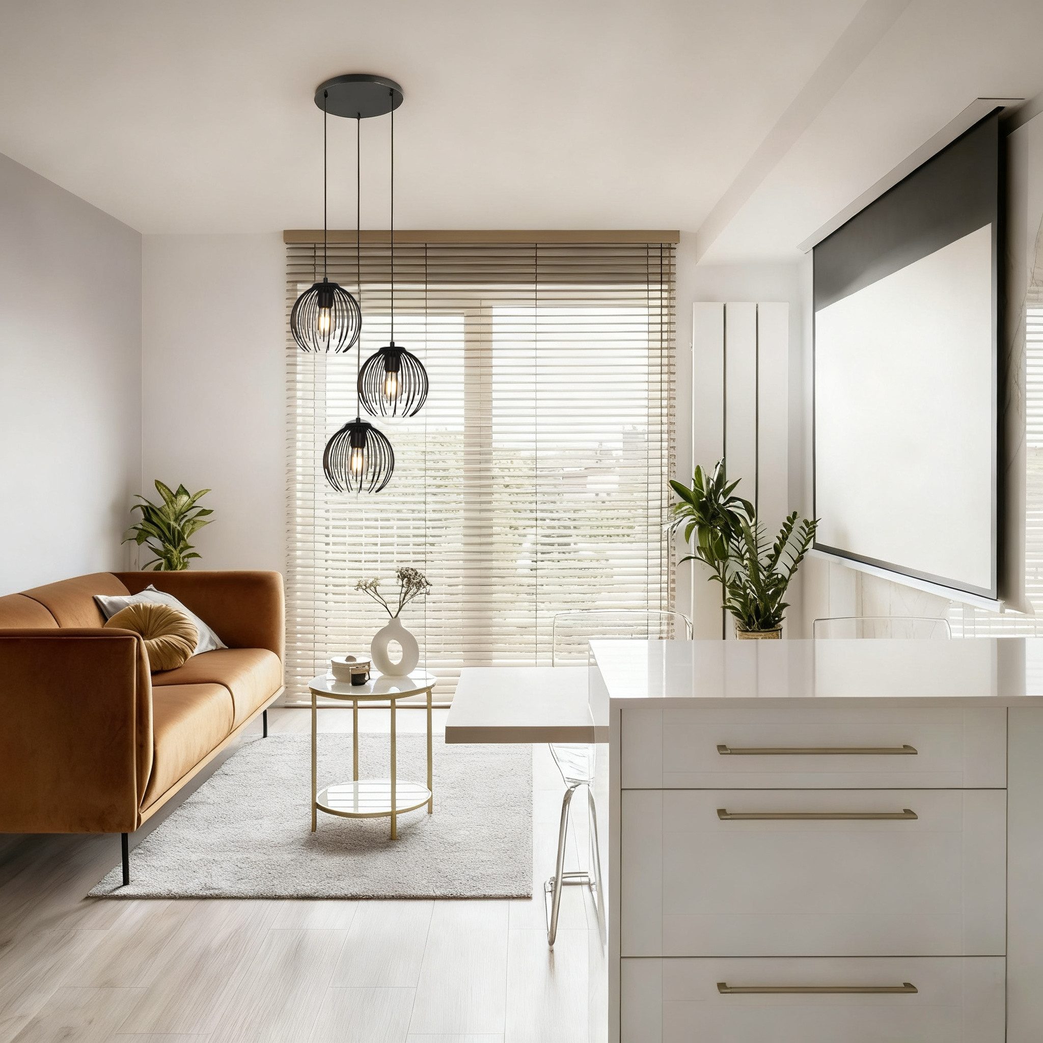 OTTO home Pendelleuchte Tonnia - Hängelampe, höhenverstellbar, 3er Rondell, Metall, Leuchtmittel wechselbar, ohne Leuchtmittel, Wohnzimmer, modern, ballonförmiger Lampenschirm, Pendellampe