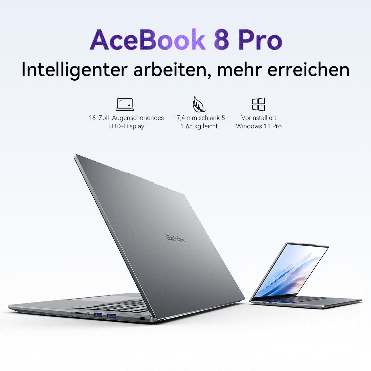 blackview 2026 augenschonend Computer 16" FHD Laptop AMD Ryzen 7 16 GB+512 GB Notebook (RadeonVega 10-Grafikkart AMD Ryzen 7 AMD Ryzen 7 3700U, AMD Ryzen 7 3700U, 16 GB, 512 GB SSD, TÜV-Augenschutz. Ultraleicht (1,65 kg / 17,4 mm). Windows 11 Pro)
