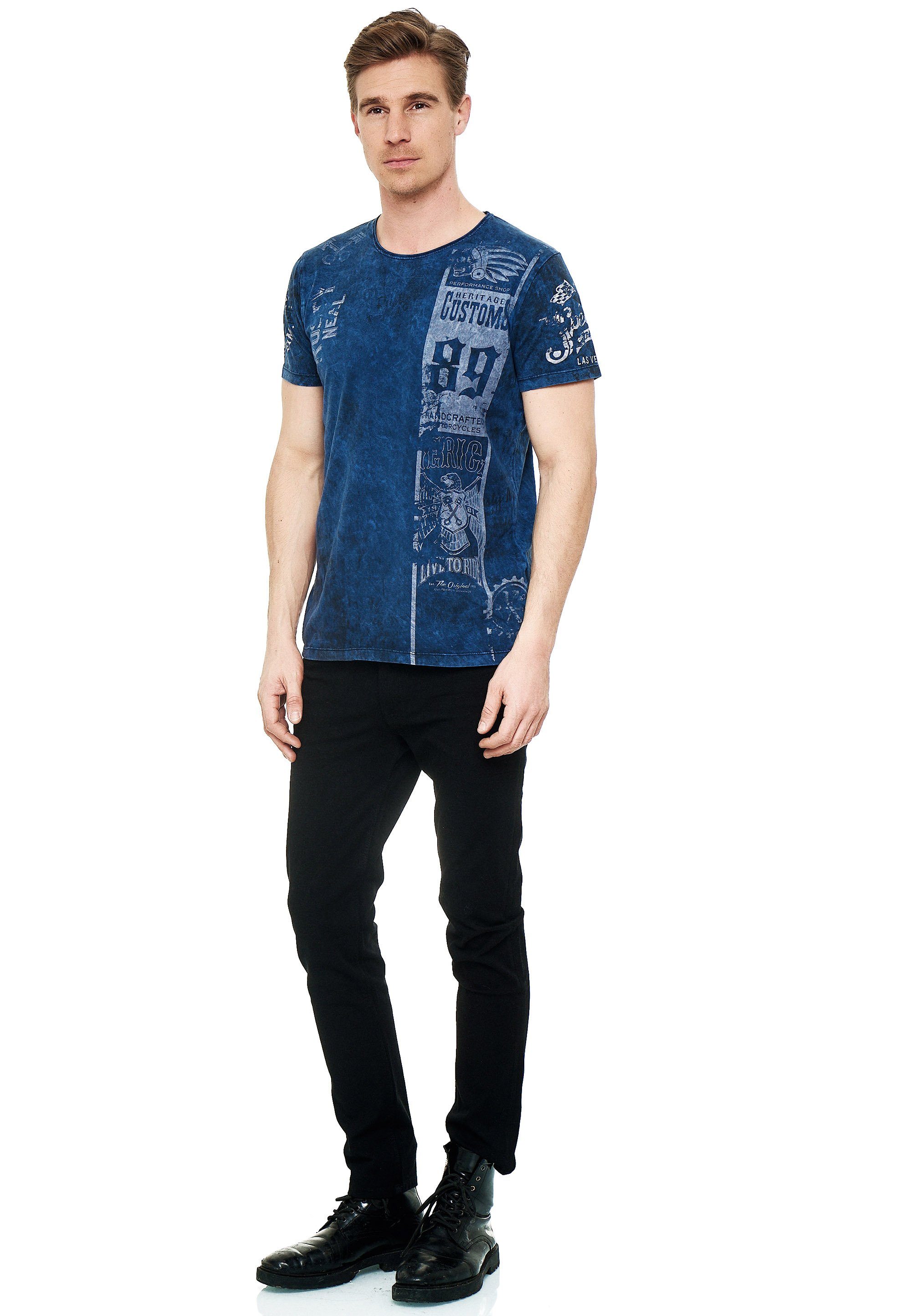 Rusty Neal T-Shirt mit modernem Print dunkelblau-weiß