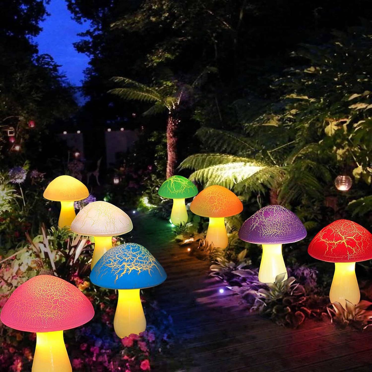 FELIXLEO LED Solarleuchte 8 Stk Pilz Solarlampen Außen Cracked Style Garten Halloween Deko.