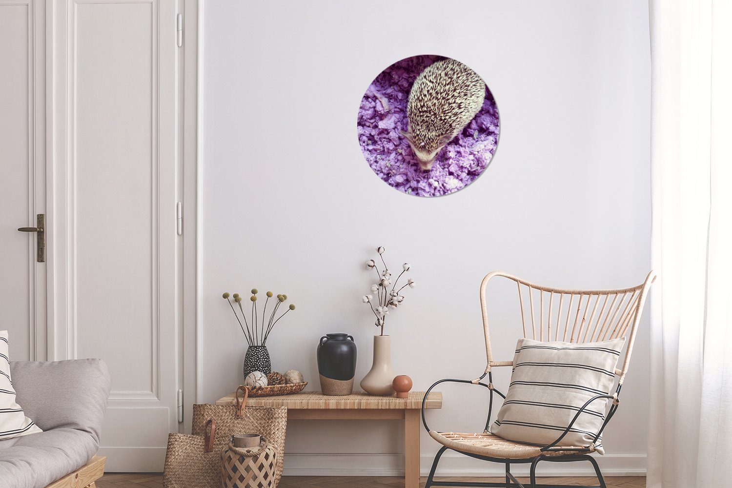 30x30 Kreis Wanddekoration Igel cm auf Forex, Baumwolle, Rundes lila MuchoWow (1 Wohnzimmer, Wandbild, St), Gemälde