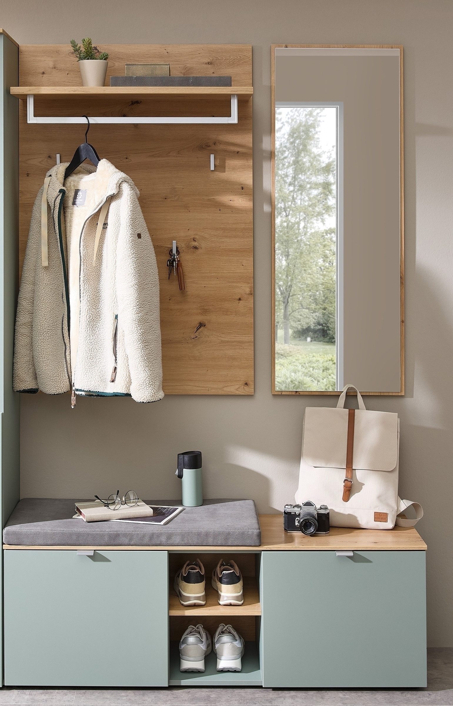 Innostyle Garderoben-Set (3-teilig) Schilfgrün / Eiche - 128x190x38cm (BxHxT), (3-teilig)