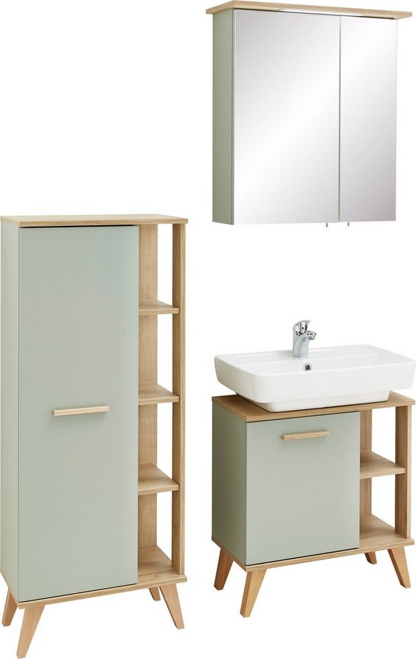 PELIPAL Badmöbel-Set Quickset 963, (3-St), Breite 60 cm,  Waschbeckenunterschrank, Midischrank und Spiegelschrank