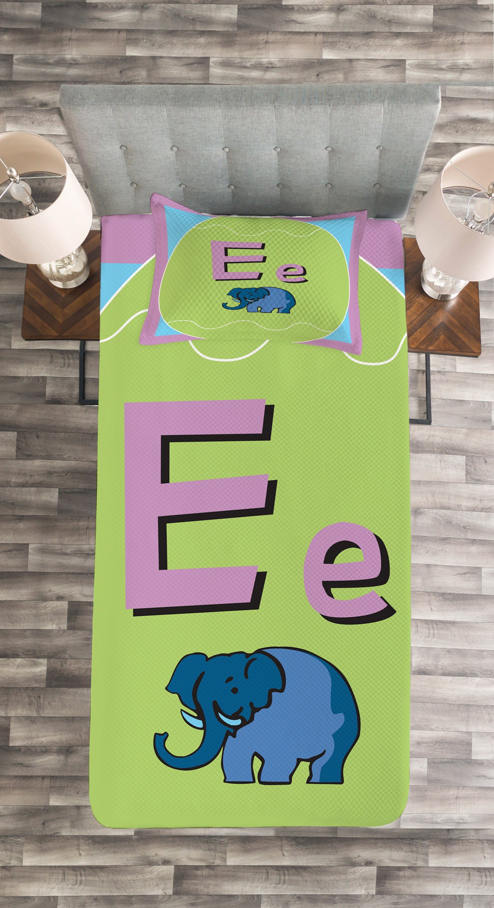 und Waschbar, E Egg Tagesdecke in Tier- mit Kissenbezügen Set Elefant Buchstabe Abakuhaus,