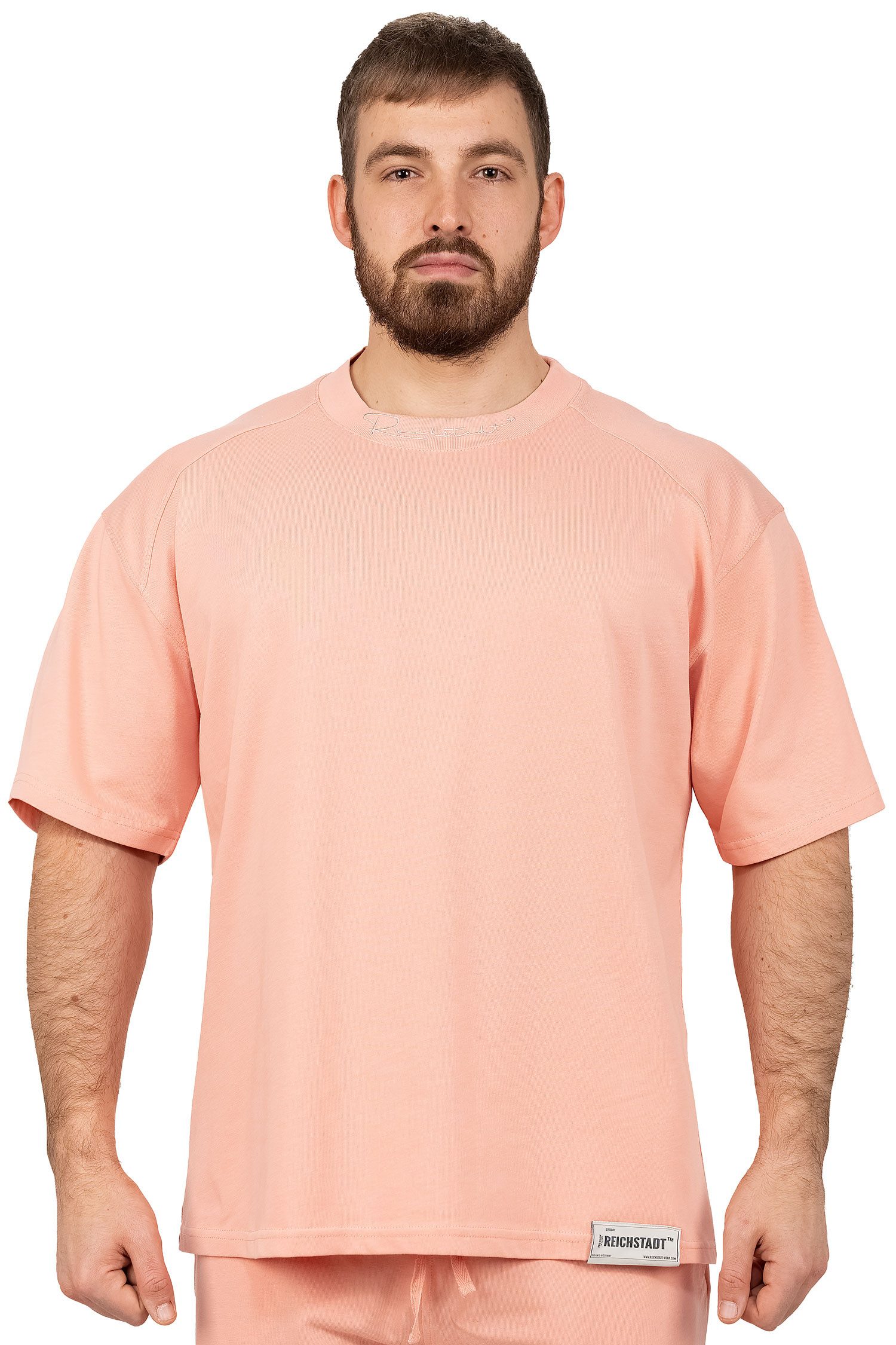 Reichstadt Trainingsshirt Sports Casual Kurzarm T-shirt 23RS041 Old Pink XXL mit Stitching am Kragen
