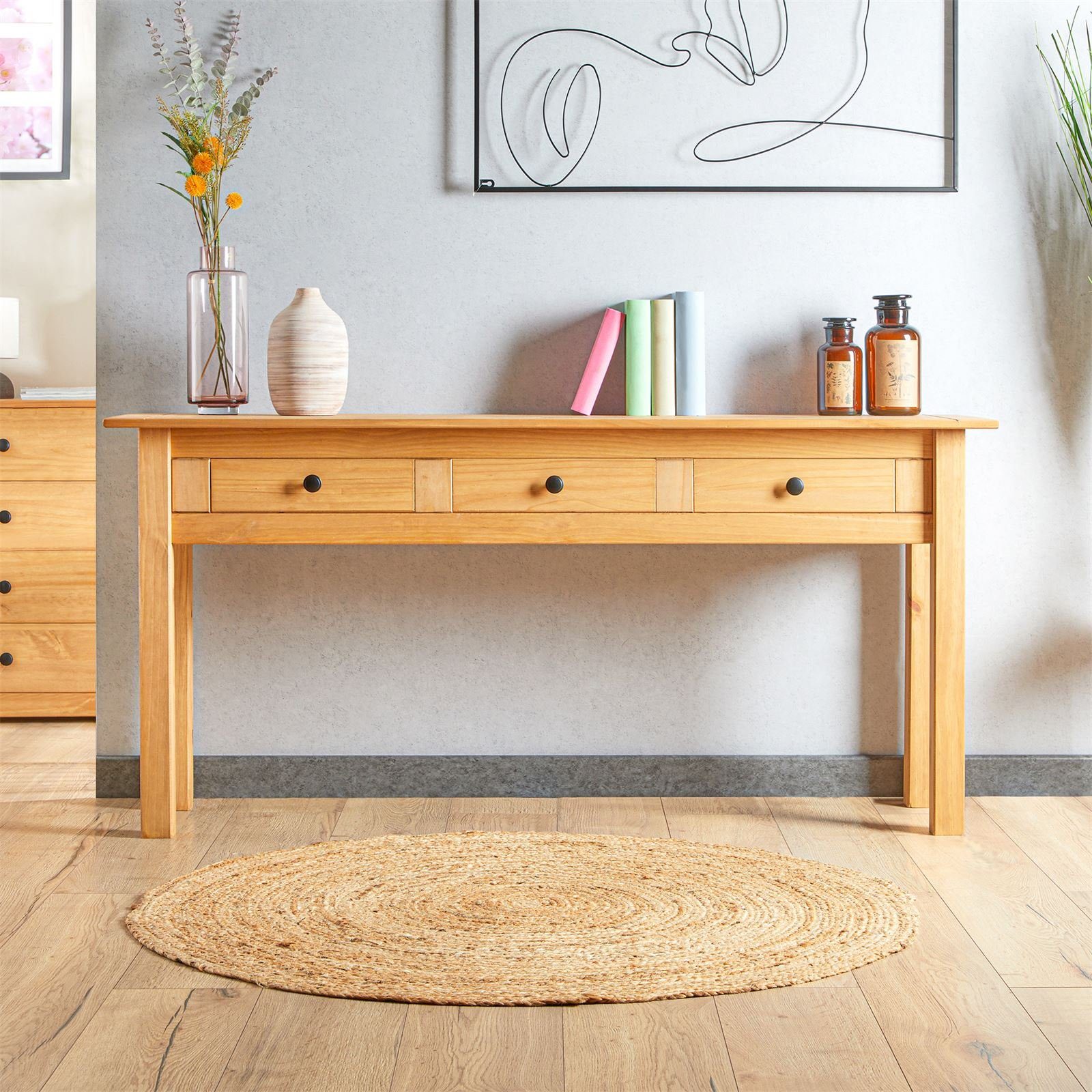 CARO-Möbel Konsolentisch CANCUN, Schmaler Flurtisch mit 3 Schubladen, Kiefe günstig online kaufen