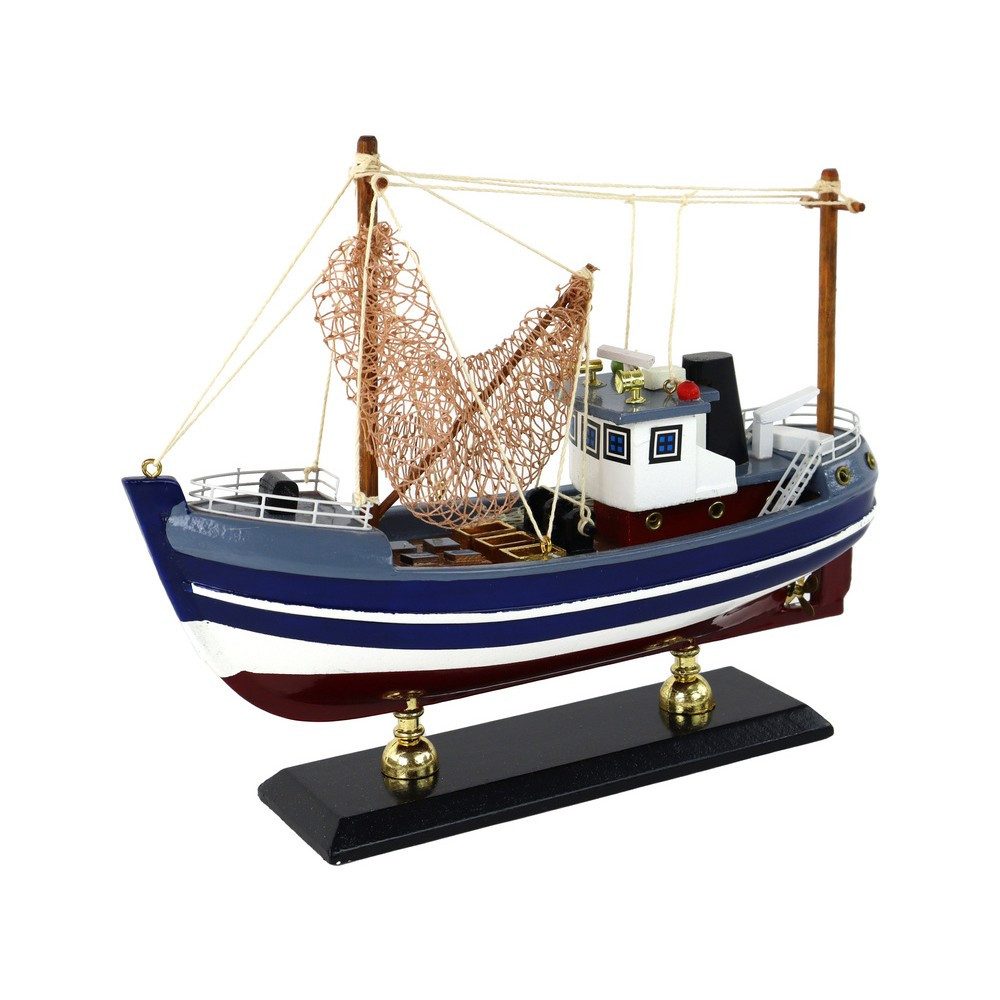 LEAN TOYS Modellboot Fischkutter Dekoschiff Sammlermodell, (Spar-Set, 1-tlg., 22 x 18 x 6 cm maritim), Holzmasten, Fischernetz, Holzsockel, bemalt