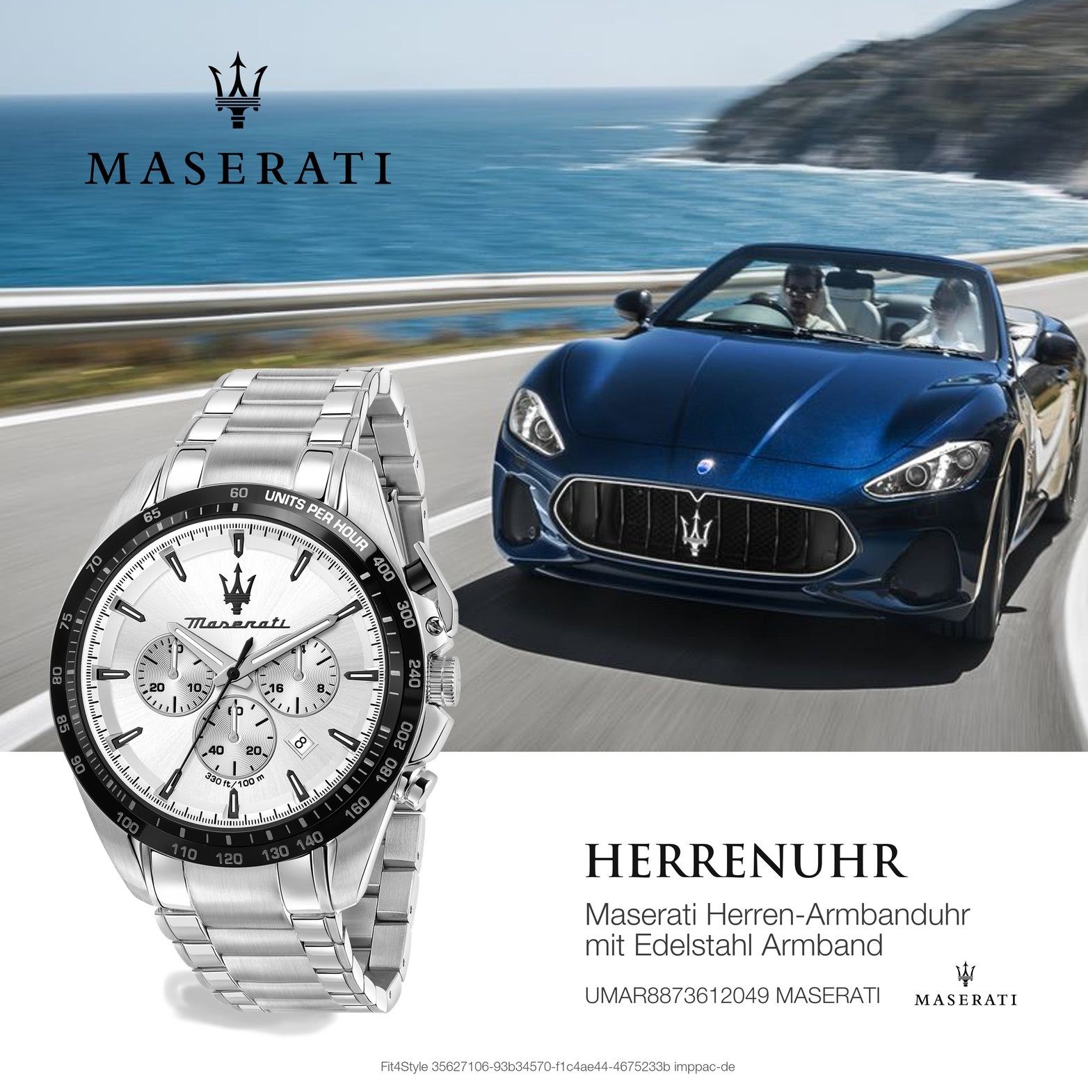 Herrenuhr rundes Chronograph, groß Maserati silber Herrenuhr Chronograph MASERATI (ca. Edelstahlarmband, 45mm) Gehäuse,