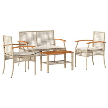 vidaXL Gartenlounge-Set 4-tlg. Garten-Lounge-Set mit Kissen Beige Poly Rattan