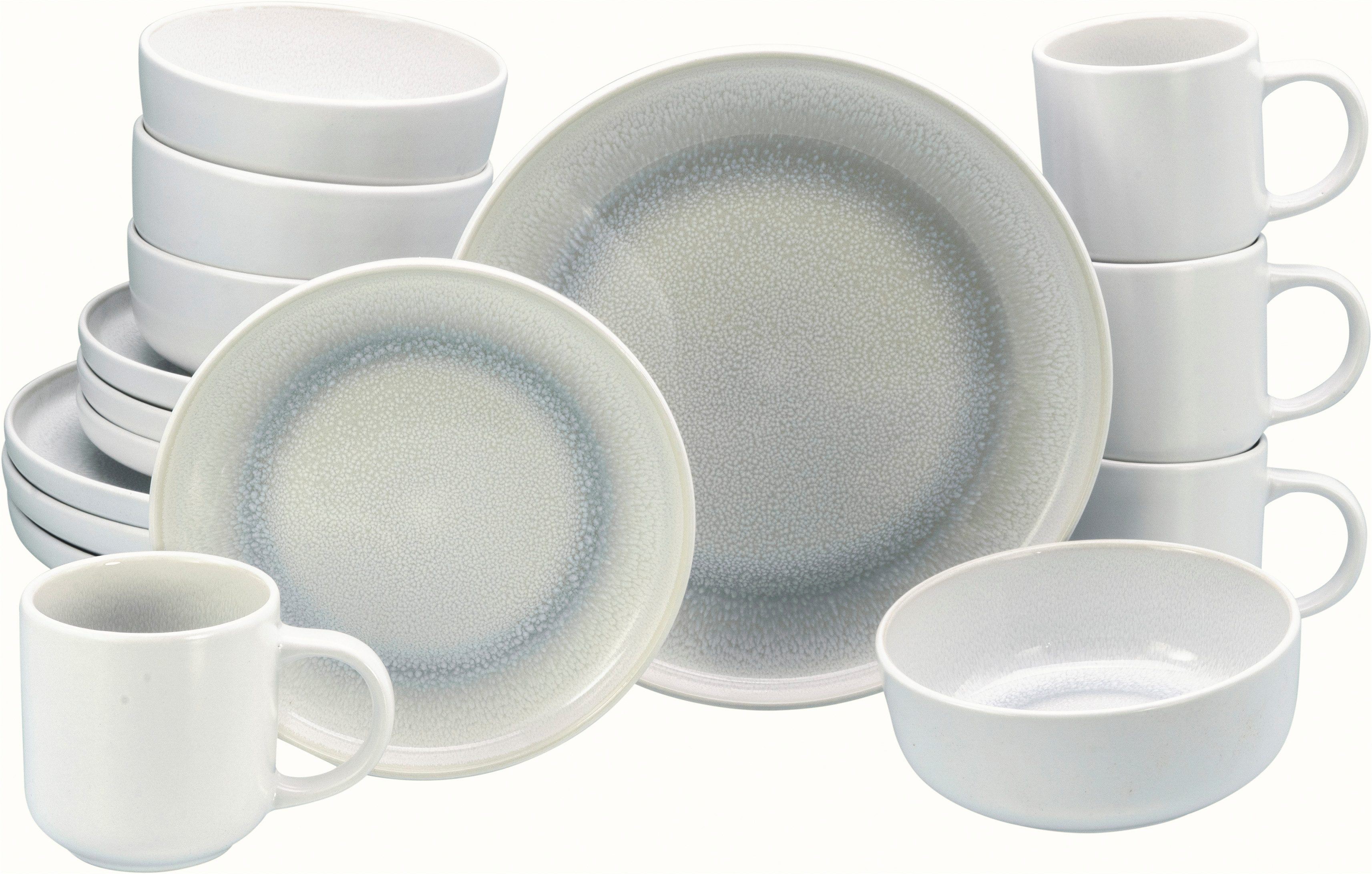 CreaTable Kombiservice Nordic Fjord, Service, 16-tlg. (16-tlg), 4 Personen, Steinzeug, Skandinavisches Design, Reativglasur
