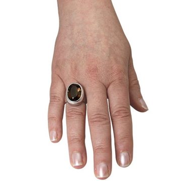 SKIELKA DESIGNSCHMUCK Silberring Rauchquarz Ring "Oval" (Sterling Silber 925) (1-tlg), hochwertige Goldschmiedearbeit aus Deutschland