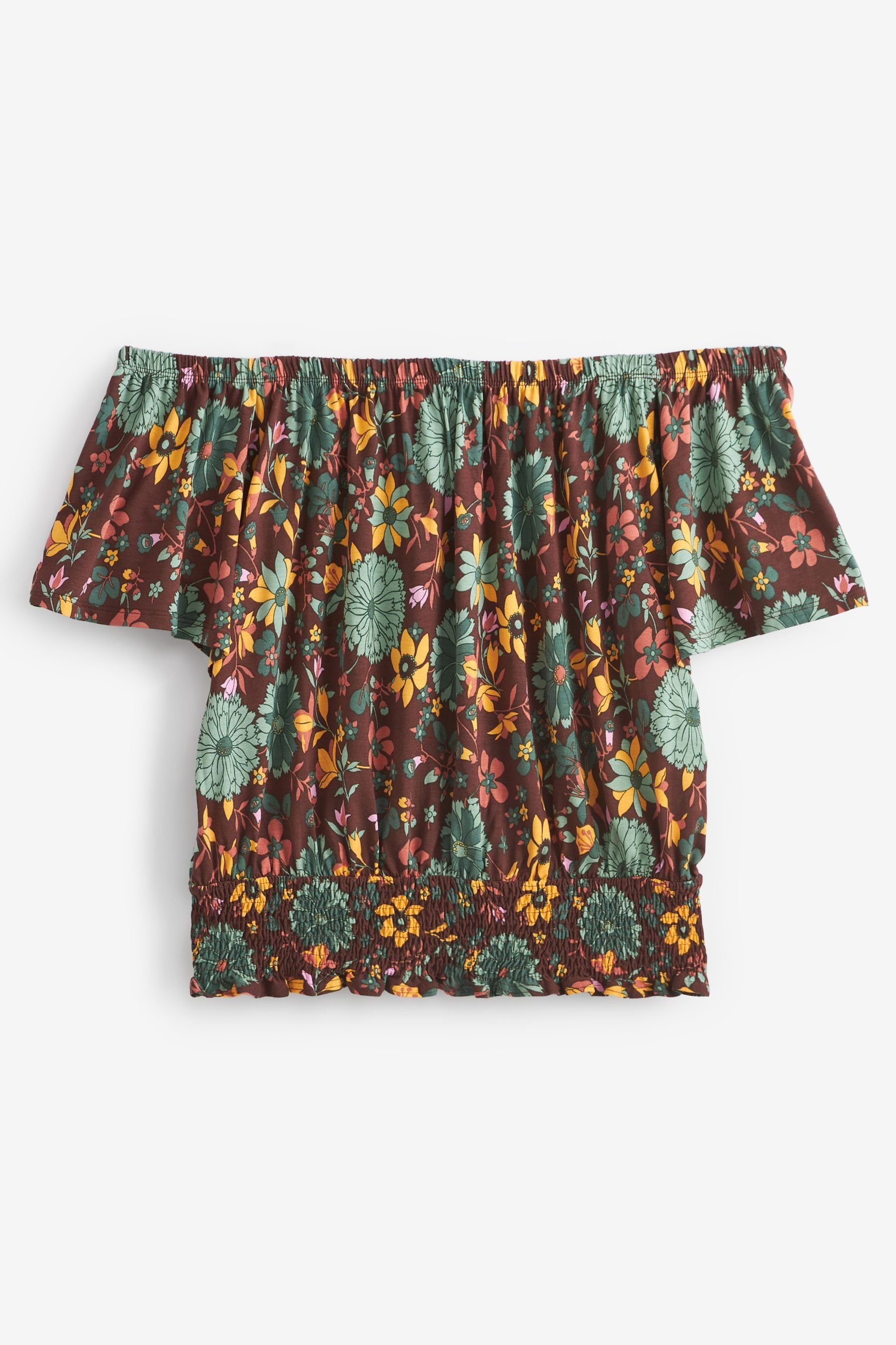 T-Shirt Next Brown (1-tlg) Ditsy Bardot-Kurzarmoberteil Floral