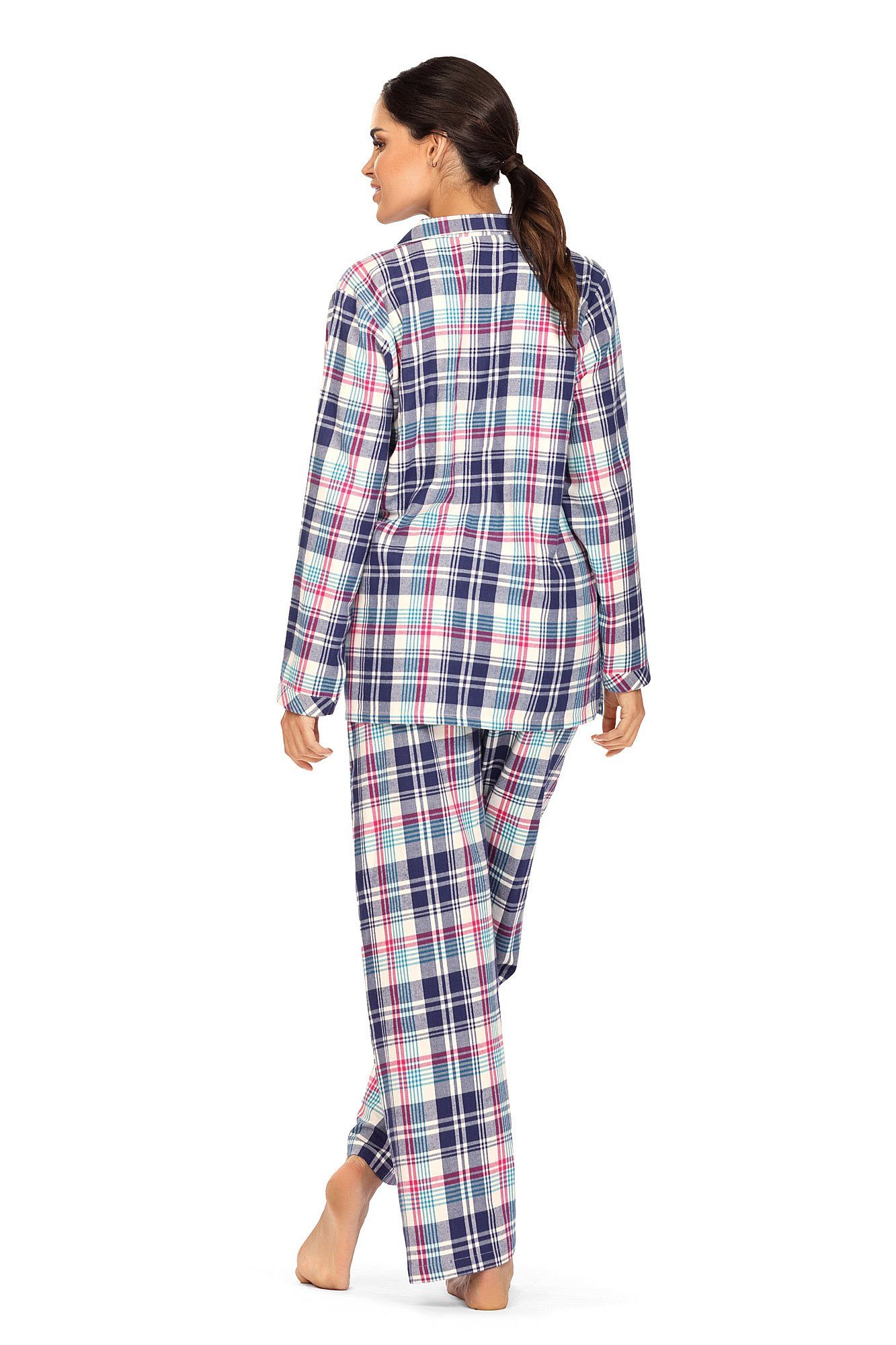 (Set, comtessa Karo Schlafanzug 2 Flanell Knopfleiste 2-teilig Schlafanzug Damen Pyjama 2-teilig) tlg.,