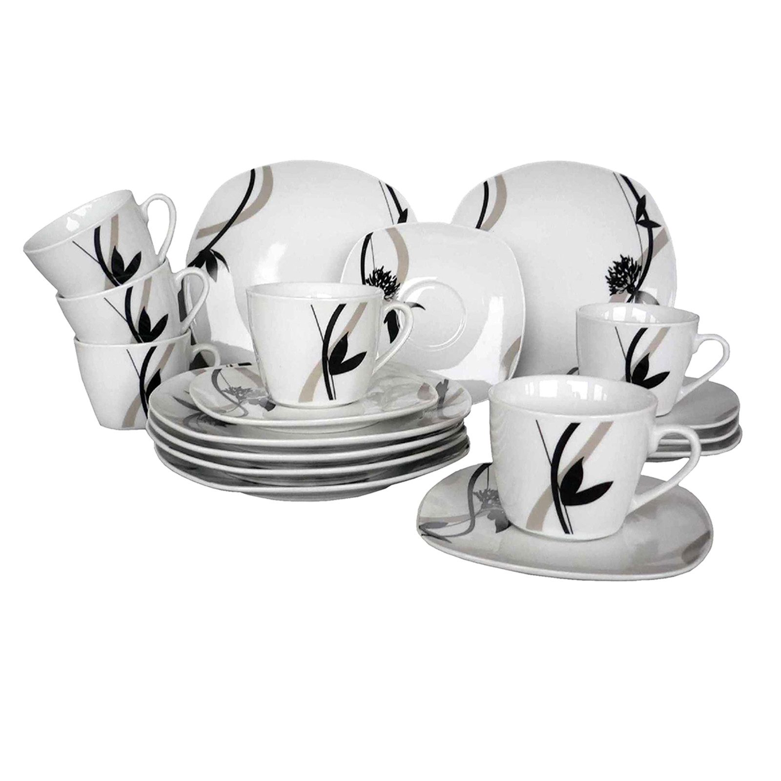 Neuetischkultur Kaffeeservice Kaffeeservice schwarz-weiß 18-tlg. Calypso (18-tlg), Porzellan