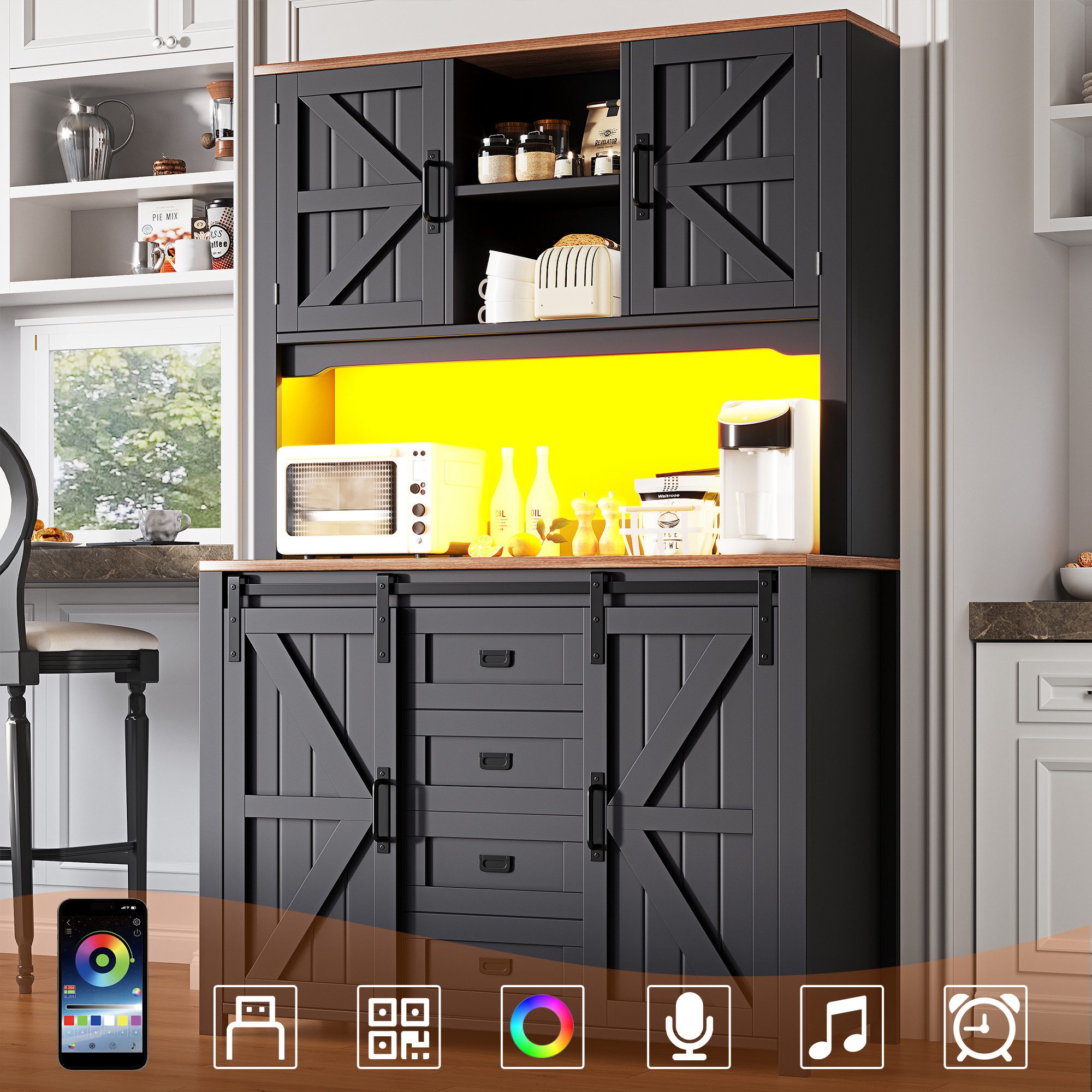 Flieks Küchenbuffet mit LED-Beleuchtung, 2 Schubladen günstig online kaufen