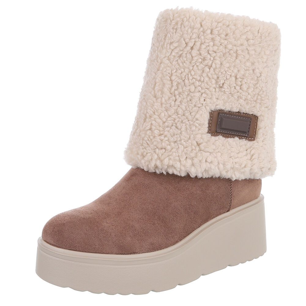 Ital-Design Wärmende Plateau-Stiefel mit flauschigem Schaft für Damen Plateaustiefelette (90851748) Keilabsatz/Wedge Stiefeletten in Hellbraun