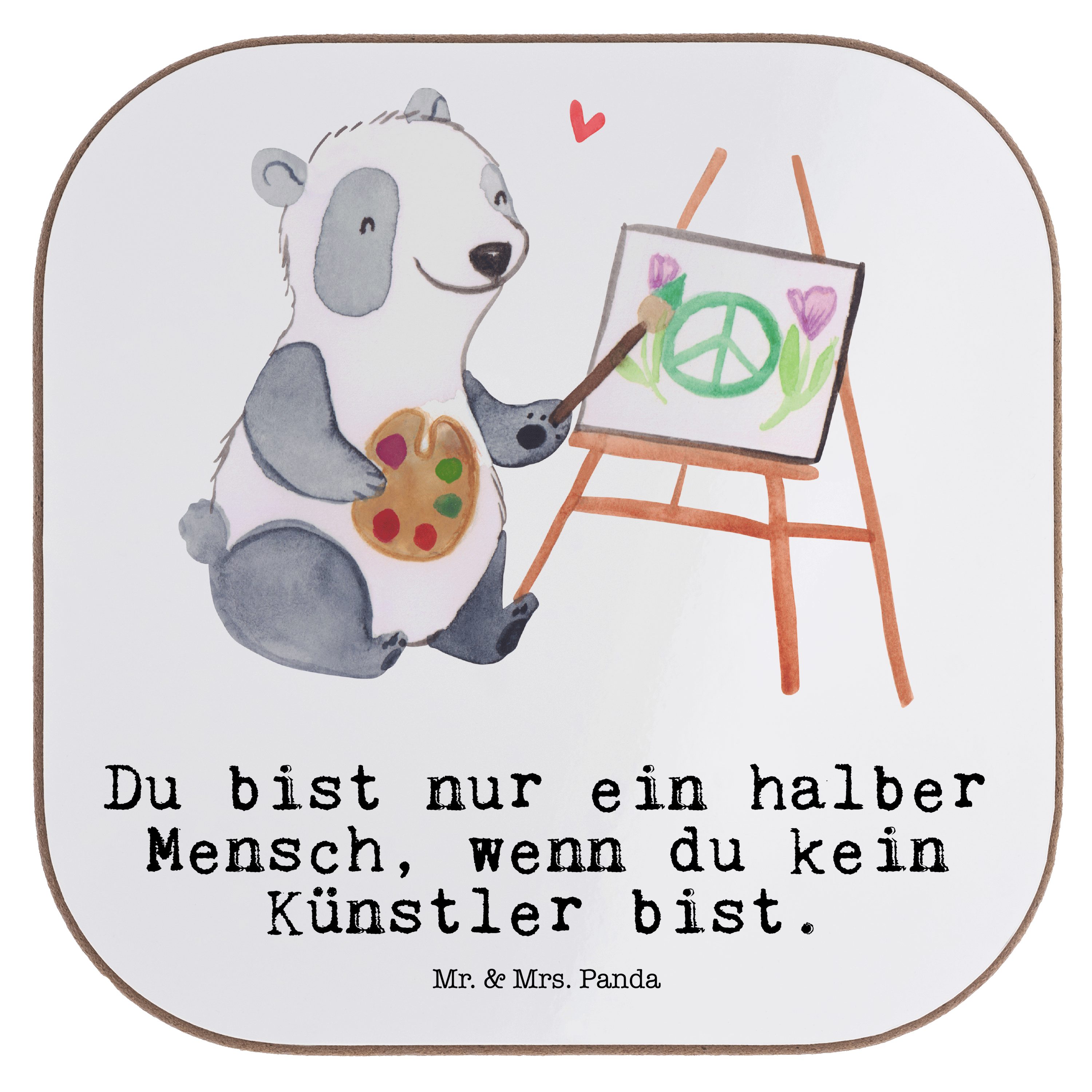 mit Geschenk, Mr. - Panda Mrs. Getränkeuntersetzer Weiß Künstler - & Kunstschule, 1-tlg. Galerie Eröffnung, Herz