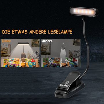 LANOR LED Klemmtischleuchte LED Leselampe, Mini Leselampe Buch, 3 Farben und 5 Helligkeitsstufen, Wiederaufladbares Leselicht für das Lesen im Bett, Augenpflege