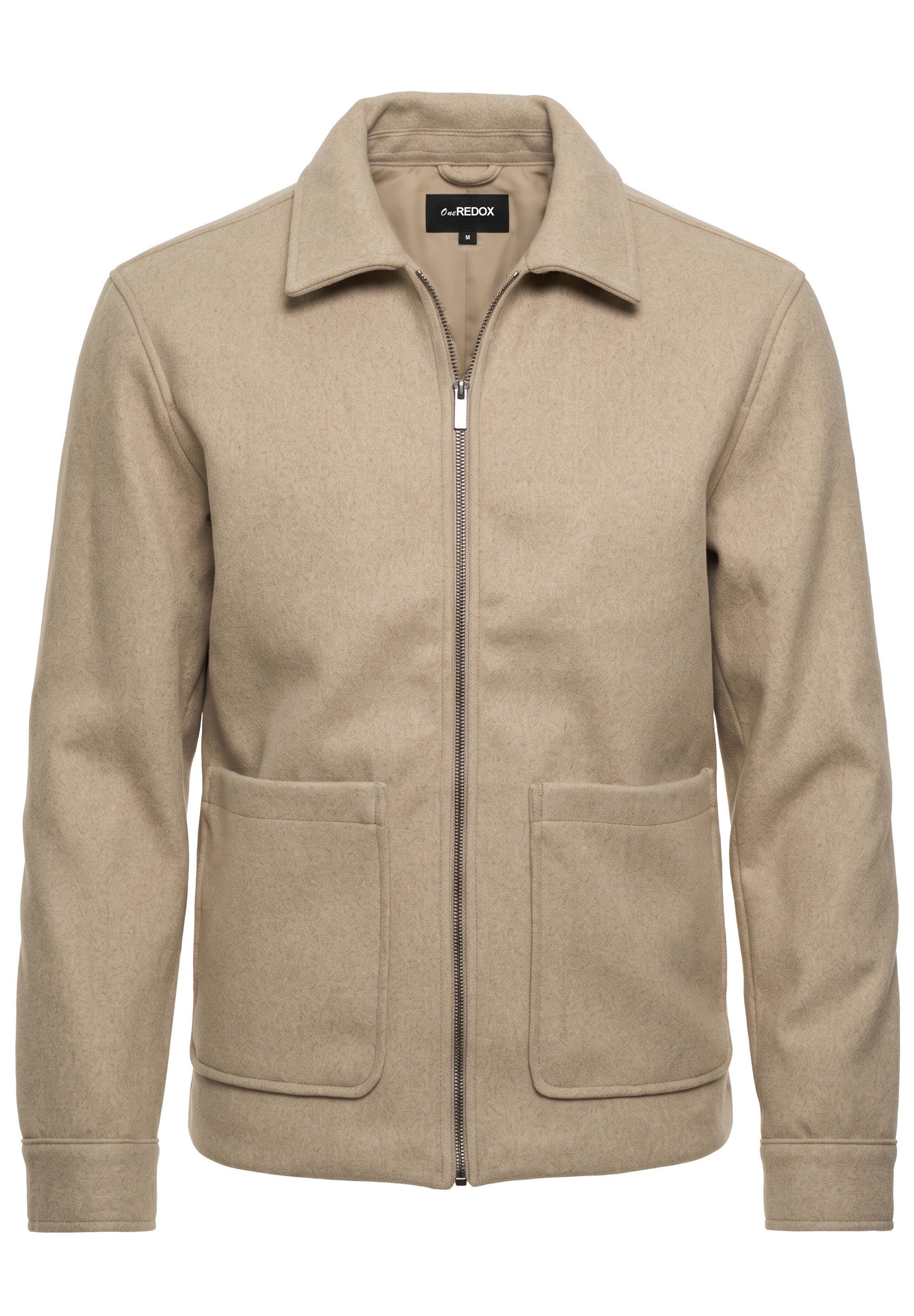 OneRedox Blouson in Woll-Optik mit Hemdkragen als Übergangsjacke Herren Outdoor Jacke als leichte Winterjacke ungefüttert