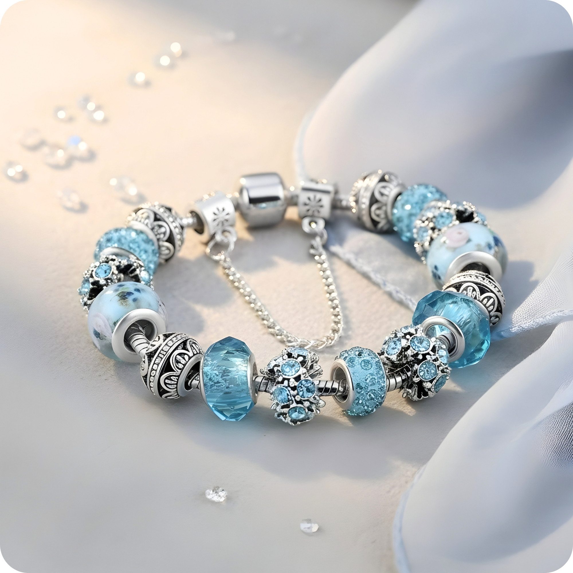 YouBella Charm-Armband Kristall Armreif Blau Silberplattiert Elegant Für Damen (Set, Modischer Kunstschmuck), Langlebiges Finish, Geeignet für alle Anlässe, Nickel- & bleifrei