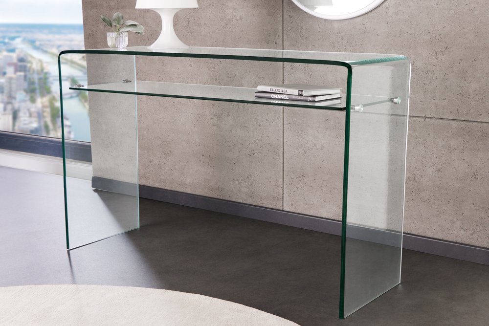 riess-ambiente Konsolentisch FANTOME 100cm transparent (Einzelartikel, 1-St), Wohnzimmer · Glas · eckig · mit Ablage · Modern Design – Bild 2 von 5
