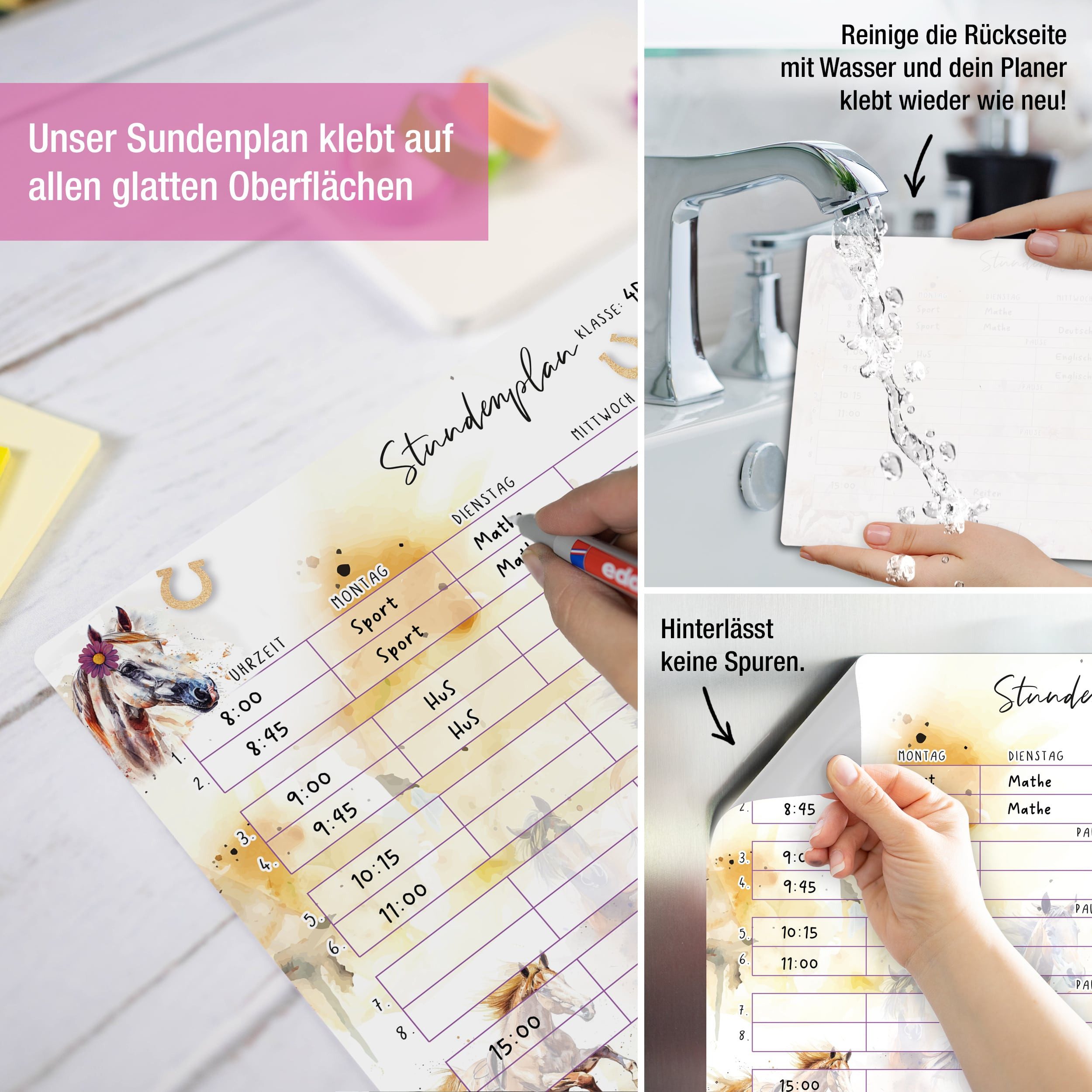 TOBJA Wandtafel Stundenplan Pferde Grundschule Mädchen, abwischbar selbsthaftend inkl. Stift Schulanfang Schultüte