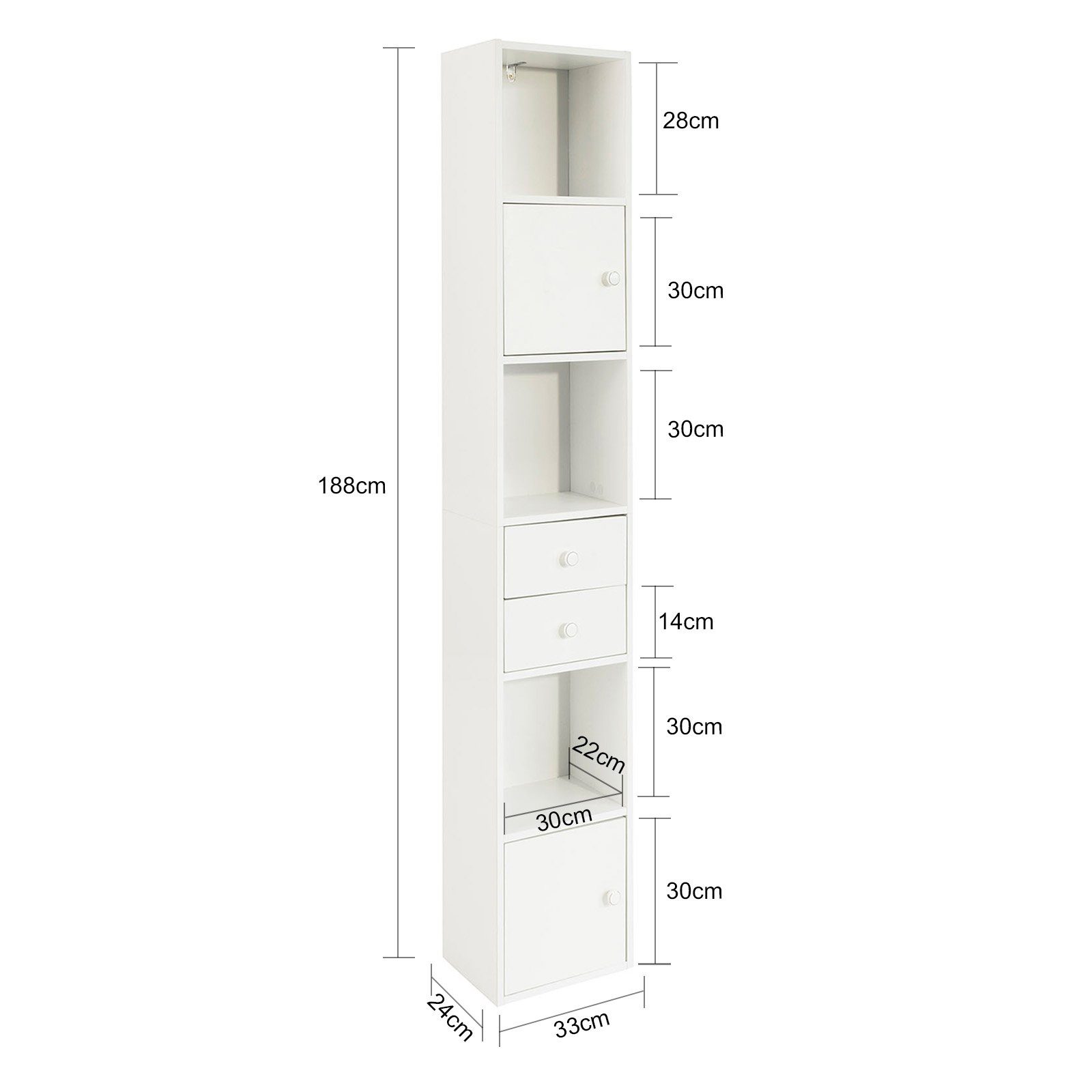 SoBuy Bücherregal Aktenschrank, Hochschrank, Aufbewahrungsregal, Standregal, Büroregal, mit Schubladen Bücherschrank, Badezimmerschrank Badezimmer, Wohnzimmer – Bild 4 von 5