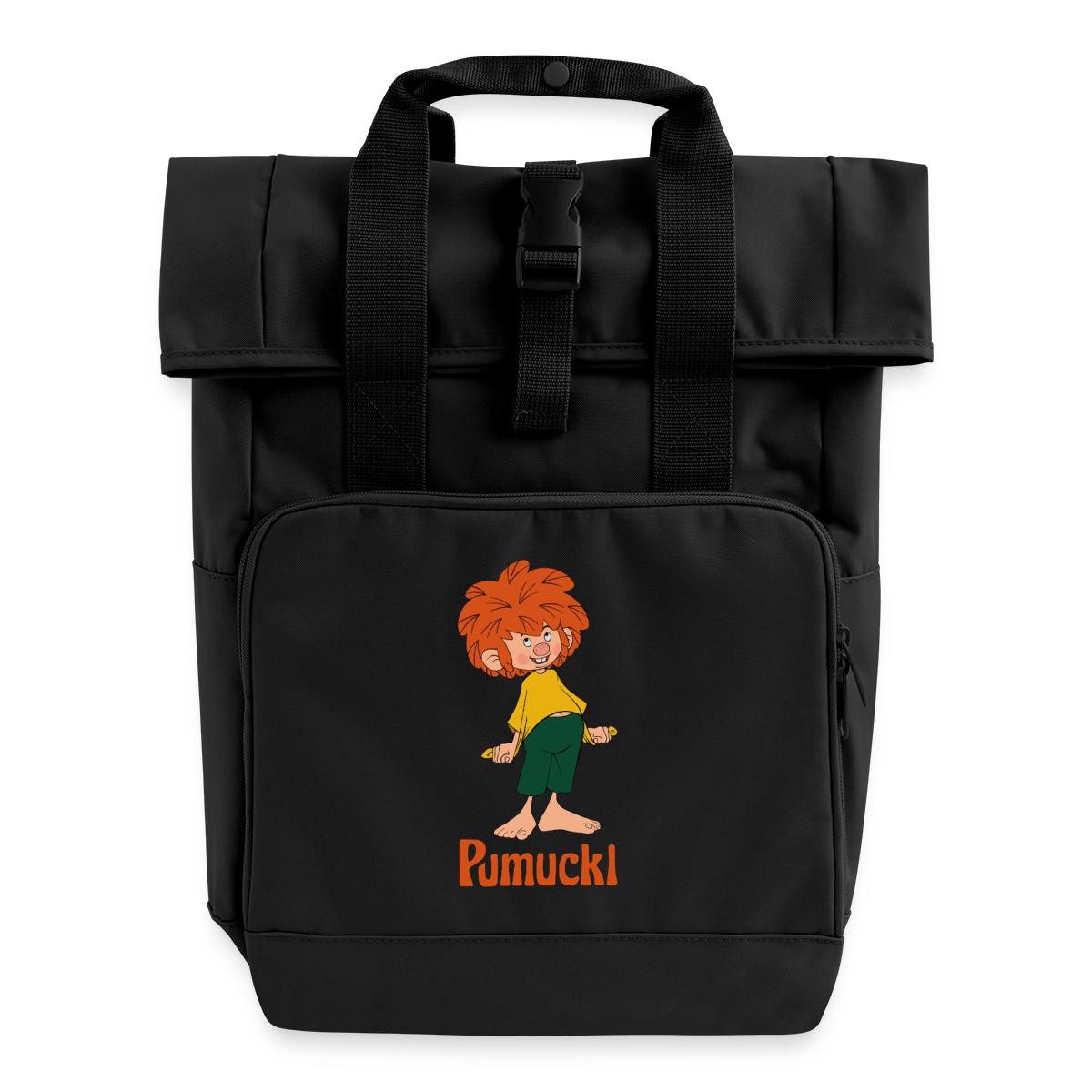 Spreadshirt Rucksack Pumuckl Freche Pose & Verschmitztes Lächeln Rolltop Rucksack mit 2 Gri (1-tlg)