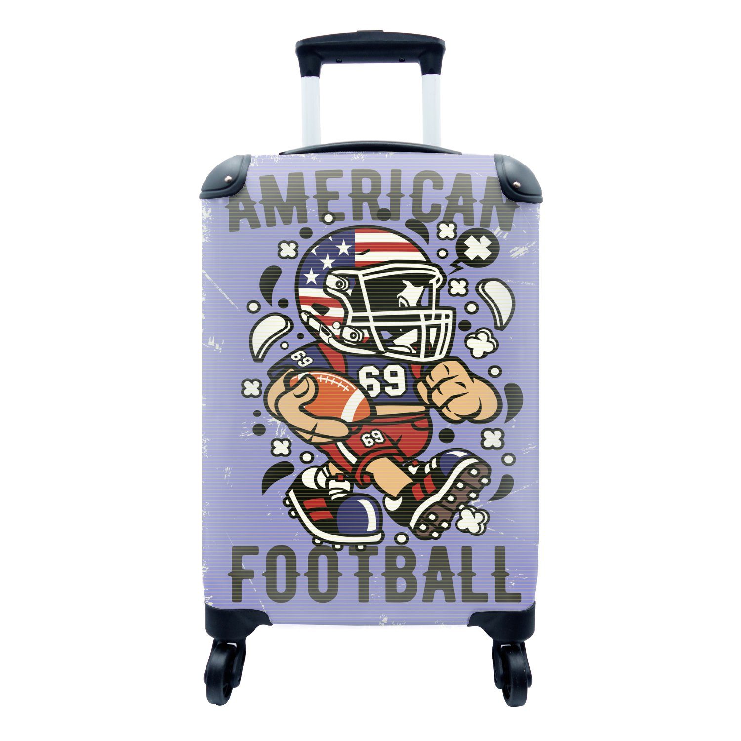MuchoWow Handgepäckkoffer American Reisekoffer für Football rollen, Handgepäck Vintage, mit Lila - Reisetasche 4 Ferien, - Rollen, Trolley
