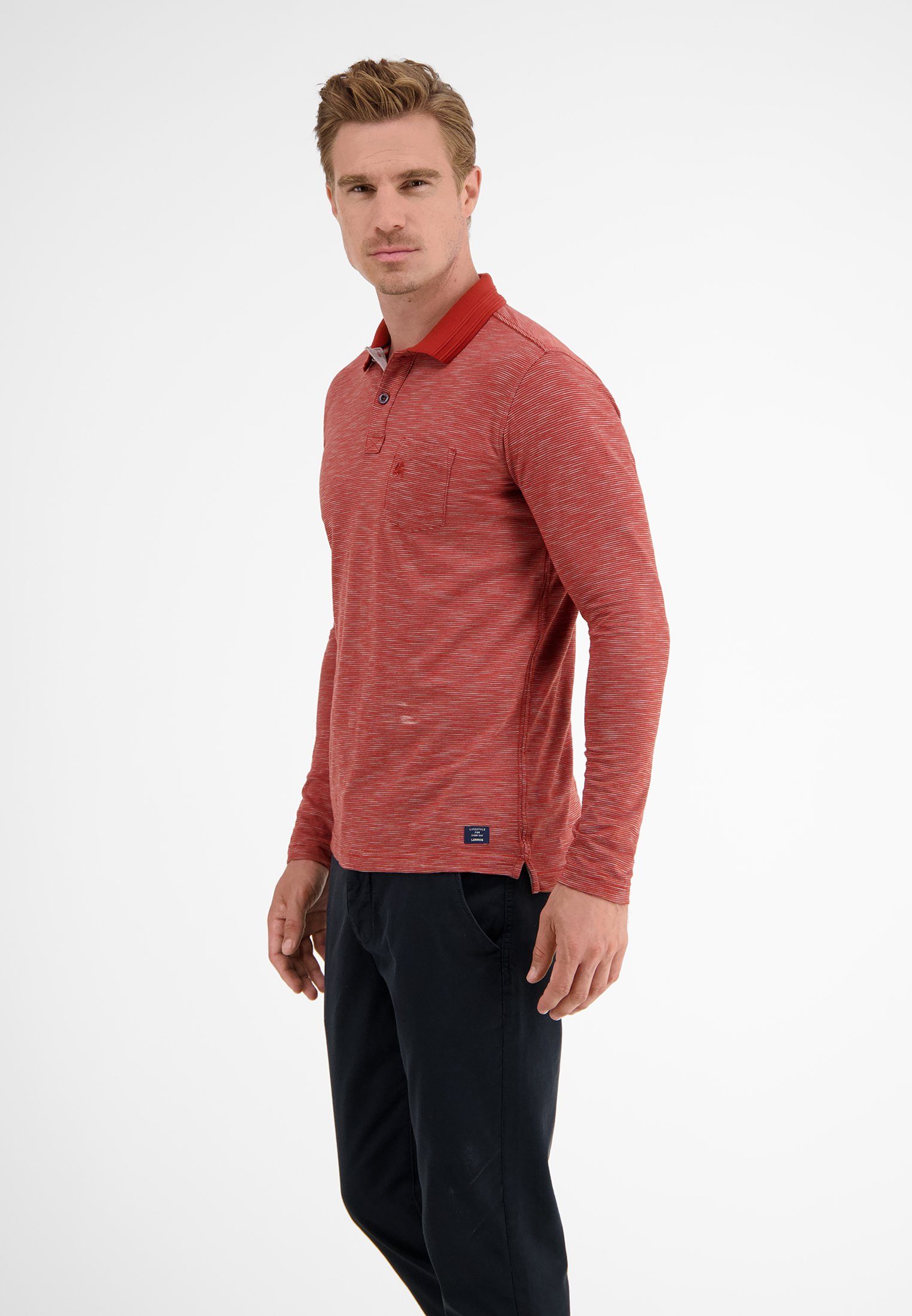 Poloshirt LERROS LERROS RUSTY mit RED Langarmpolo Fineliner-Streifen
