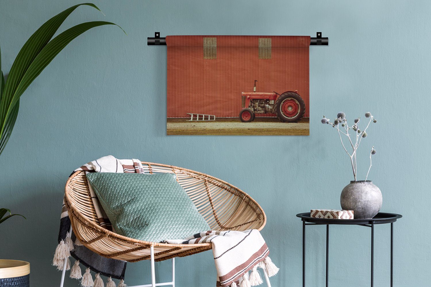 - Bauernhof, Wanddeko Schlafzimmer, Rot - - Wanddekoobjekt Wandbehang, für Kleid, Wohnzimmer, Kinderzimmer Scheune Traktor MuchoWow