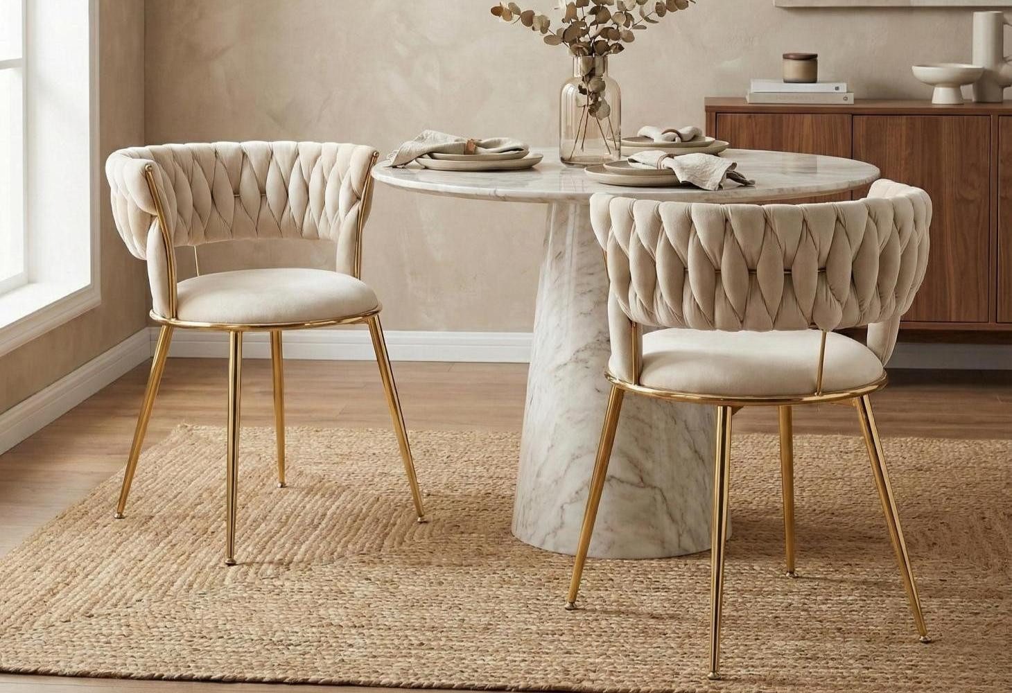 LVHOM Esszimmerstuhl Luxuriöse Samt-Stühle 2er-/4er-/6er-Set mit Rückenlehne & Metallbeine (Goldene Stuhlbeine & Rahmen, Geflochtener Stil, mehrere Farboptionen, 2 St), für höchsten Komfort und stilvolles Design für Ihr Zuhause