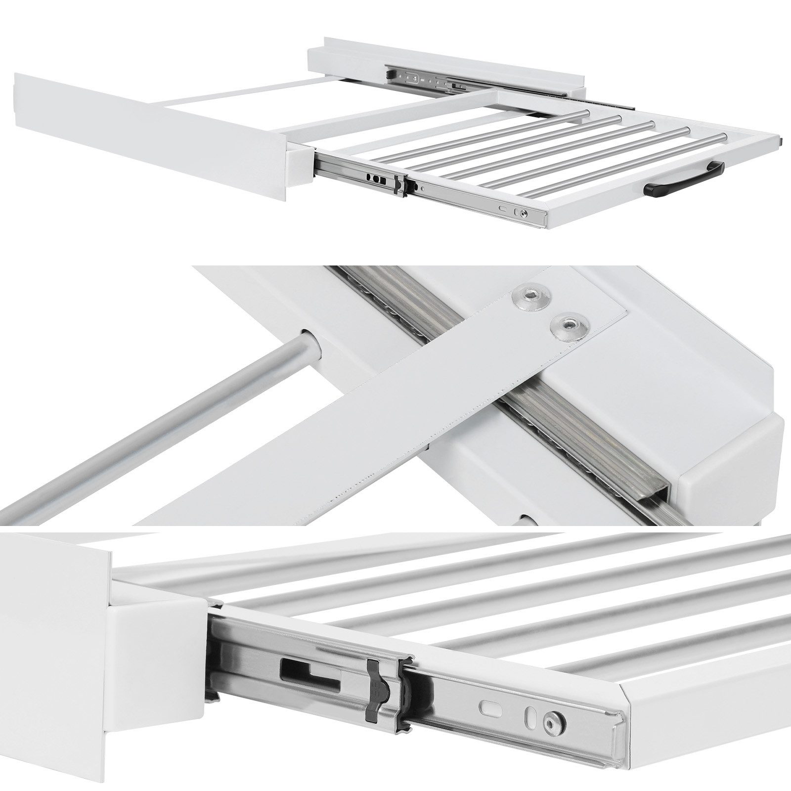 XERSEK Zwischenbaurahmen Verbindungsrahmen mit Ablage Waschmaschine Trockner Verbindung 60x55cm (Set, Stahl Stapelrahmen, Ausziehbarer Handtuchhalter, Rutschfest Bis100kg), Elektrogerät Zwischenstück, Universeller Auszug als Ablage