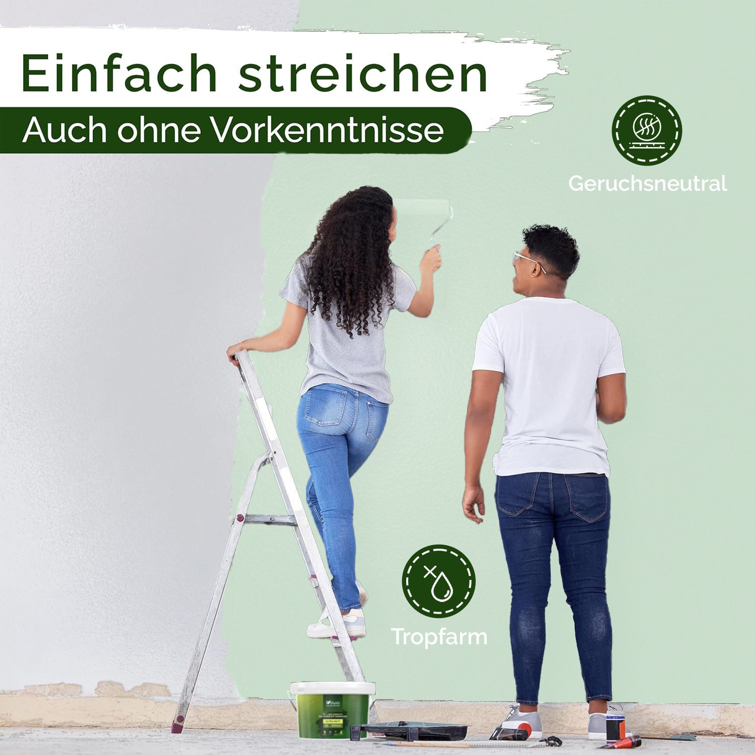 Veluxis Wandfarbe Veluxis® Wandfarbe Universal, Deckkraft-Klasse 1, Streifenfrei, tropfarm & VOC-frei