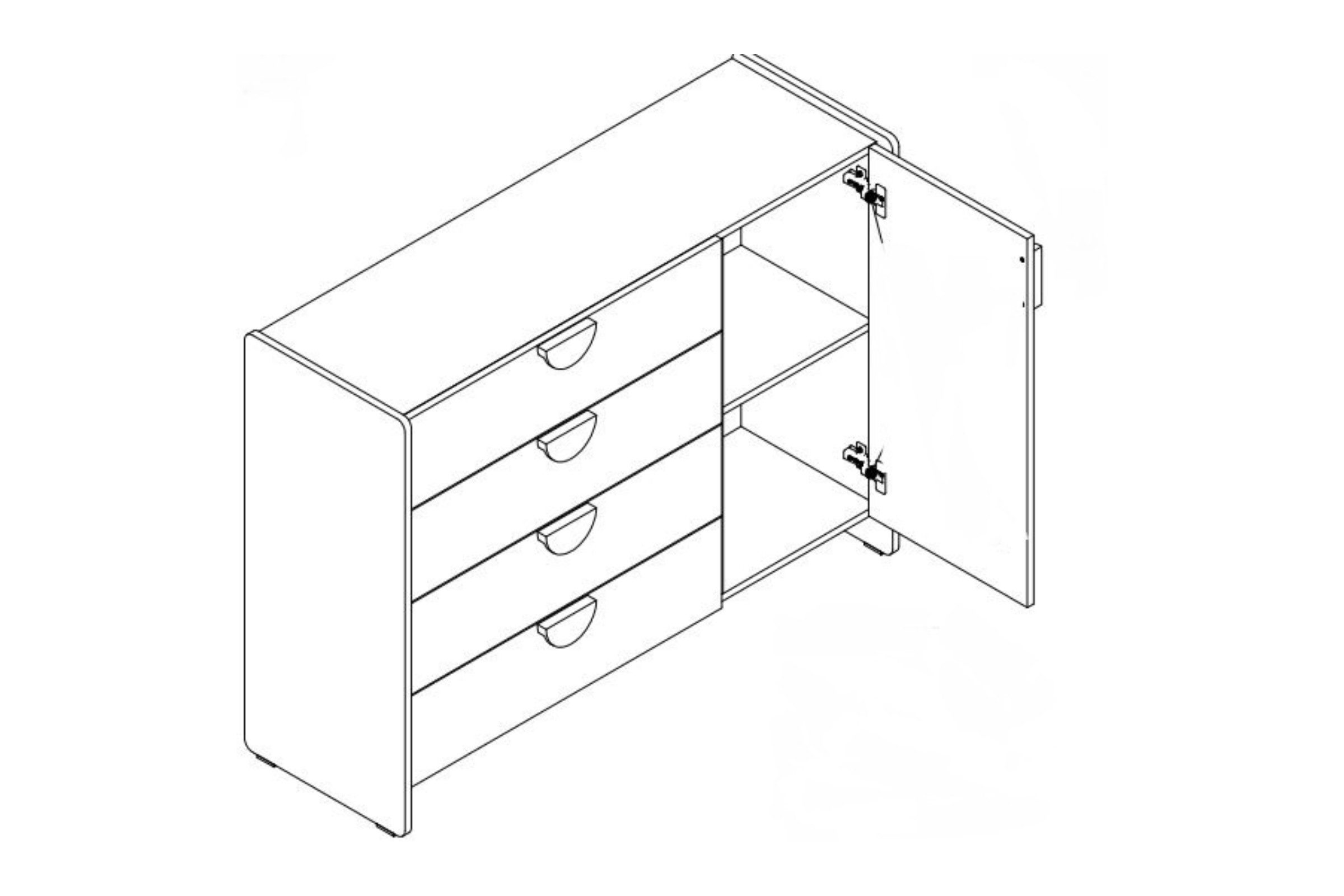 Deine Möbel 24 Kommode LEXO 09 Sideboard Kinderzimmer mit 4 Schubladen & Tür (Set, 1 St., ideal für Kinderzimmer & Jugendzimmer), B/H/T 123x91x40 cm, LEXO - Kollektion