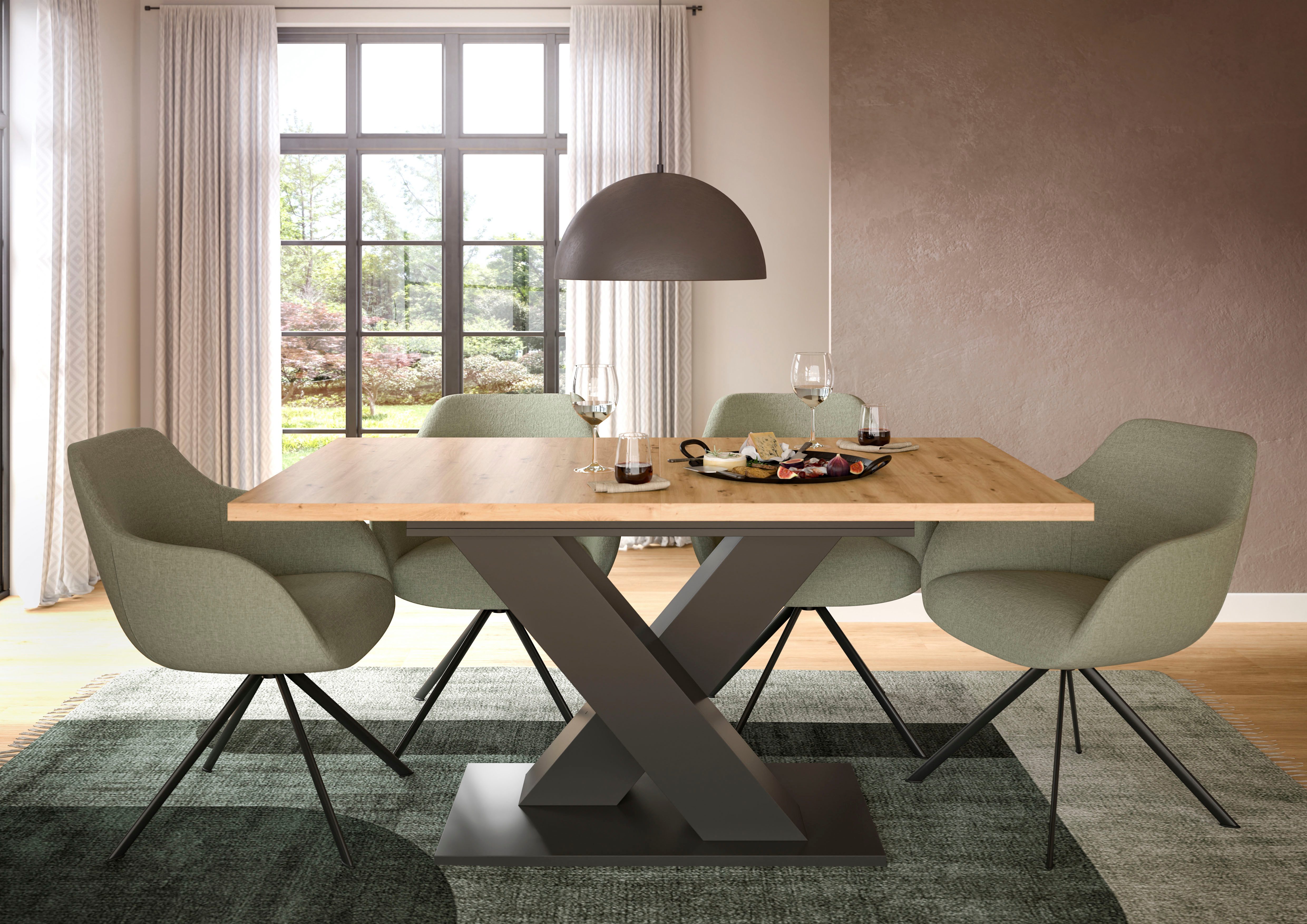 Home affaire Esstisch Motus, ausziehbar 150 -190 cm, inklusive 40 cm Einlegeplatte (Set, 1-St), X-Gestell mit Bodenplatte, Tisch, Küchentisch, Esszimmer, Küche