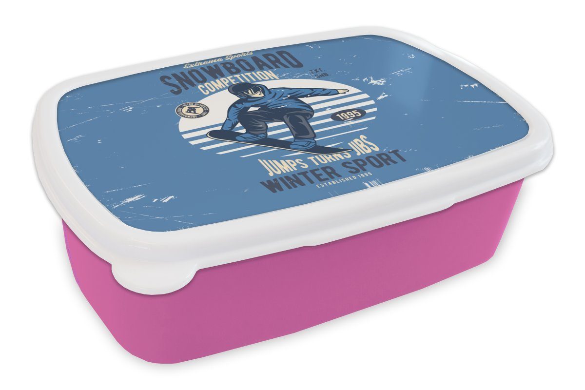 rosa Kunststoff Lunchbox Vintage, Mädchen, Kunststoff, Snackbox, (2-tlg), - Kinder, Brotbox Erwachsene, MuchoWow Mann Brotdose für - Snowboard