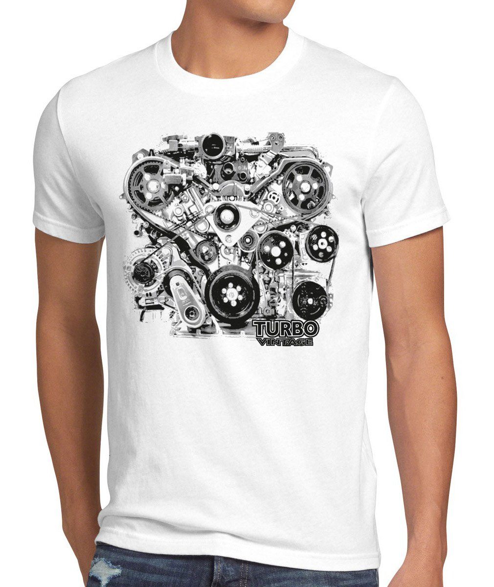 werkstatt Print-Shirt us Car mustang Muscle V6 Auto tuning style3 Vintage Herren T-Shirt weiß motor Turbo V8