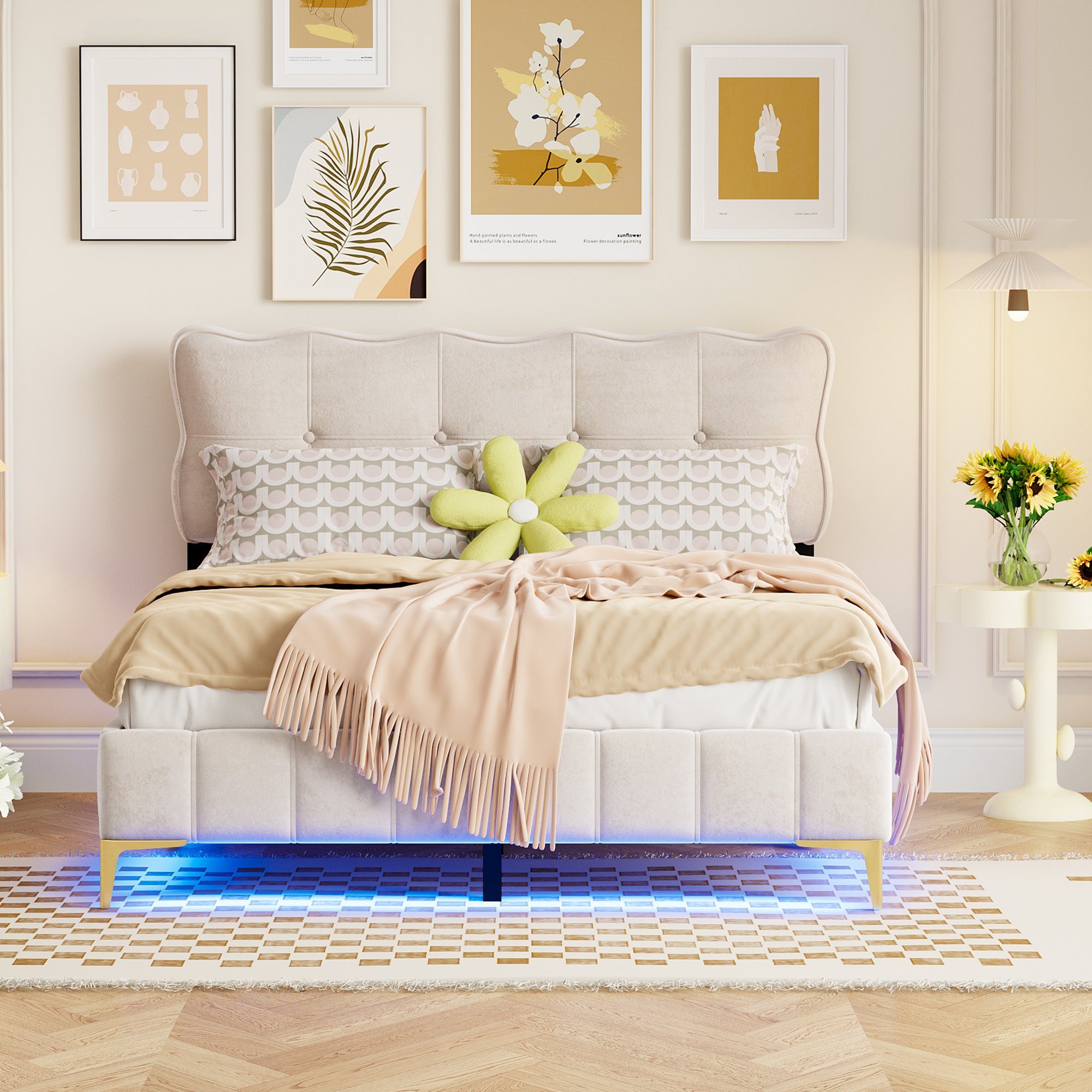 Flieks Polsterbett, LED Beleuchtung Holzbett Doppelbett günstig online kaufen