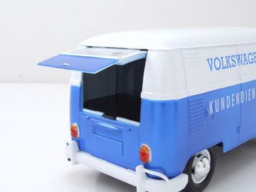 Motormax Modellauto VW T1 Bus Kasten Volkswagen Kundendienst blau weiß Modellauto 1:24, Maßstab 1:24