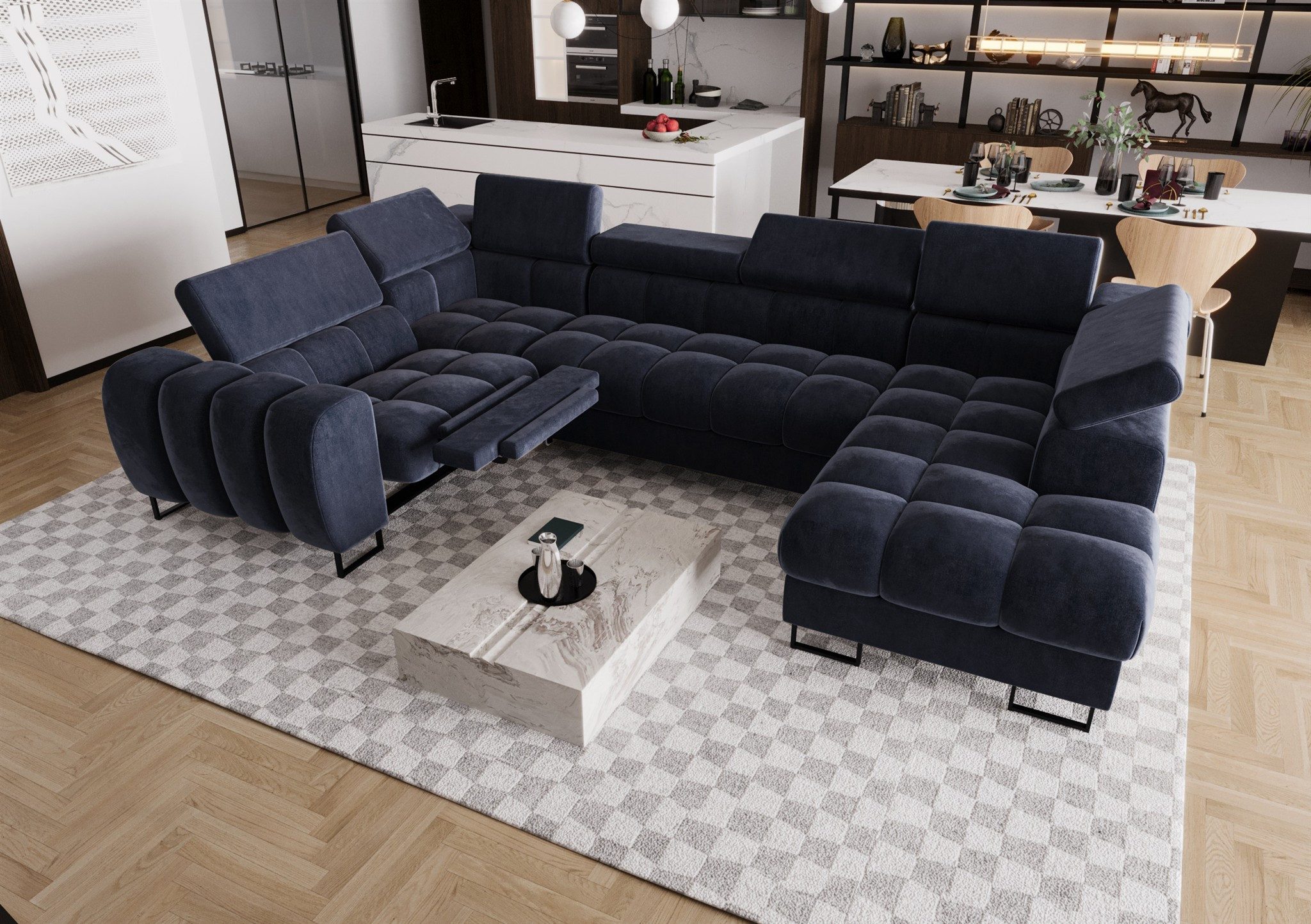 Fun Möbel Wohnlandschaft Schlafsofa BASTIEN RELAX mit Ottomane in Stoff, inkl. Bettkasten, ausziehbare Liegefläche, elektrisch einstellbaren Kopf- und Fußstütze