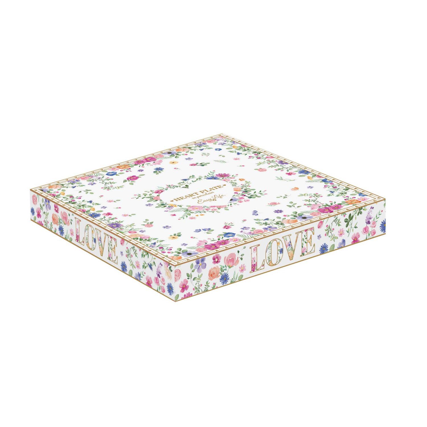 EasyLife Servierplatte Mon Amour, Porzellan, Spülmaschinengeeignet, Mehrfarbig, Herzen & Blumen, H: 2cm